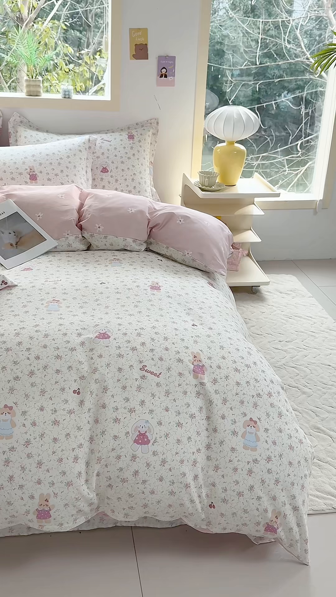 91家纺网 家纺一手货源 找家纺 缘舒家纺 2026新款全棉纯棉印花四件套 花寻觅兔-卡通类