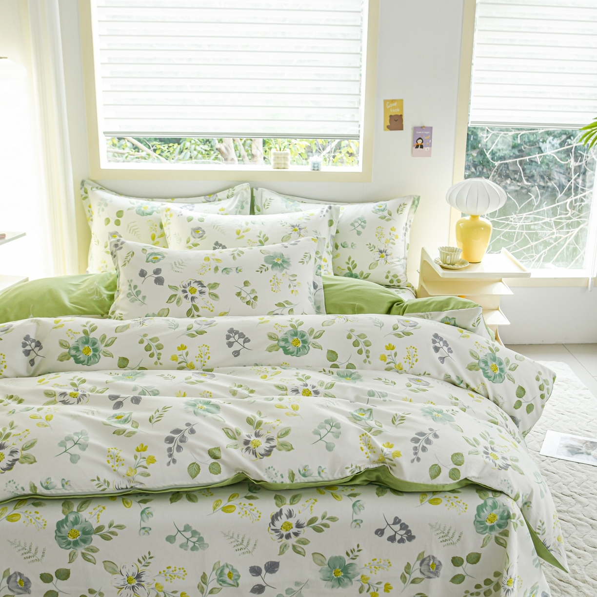 91家纺网 家纺一手货源 找家纺 缘舒家纺 2026新款全棉纯棉印花四件套 花韵花香-绿