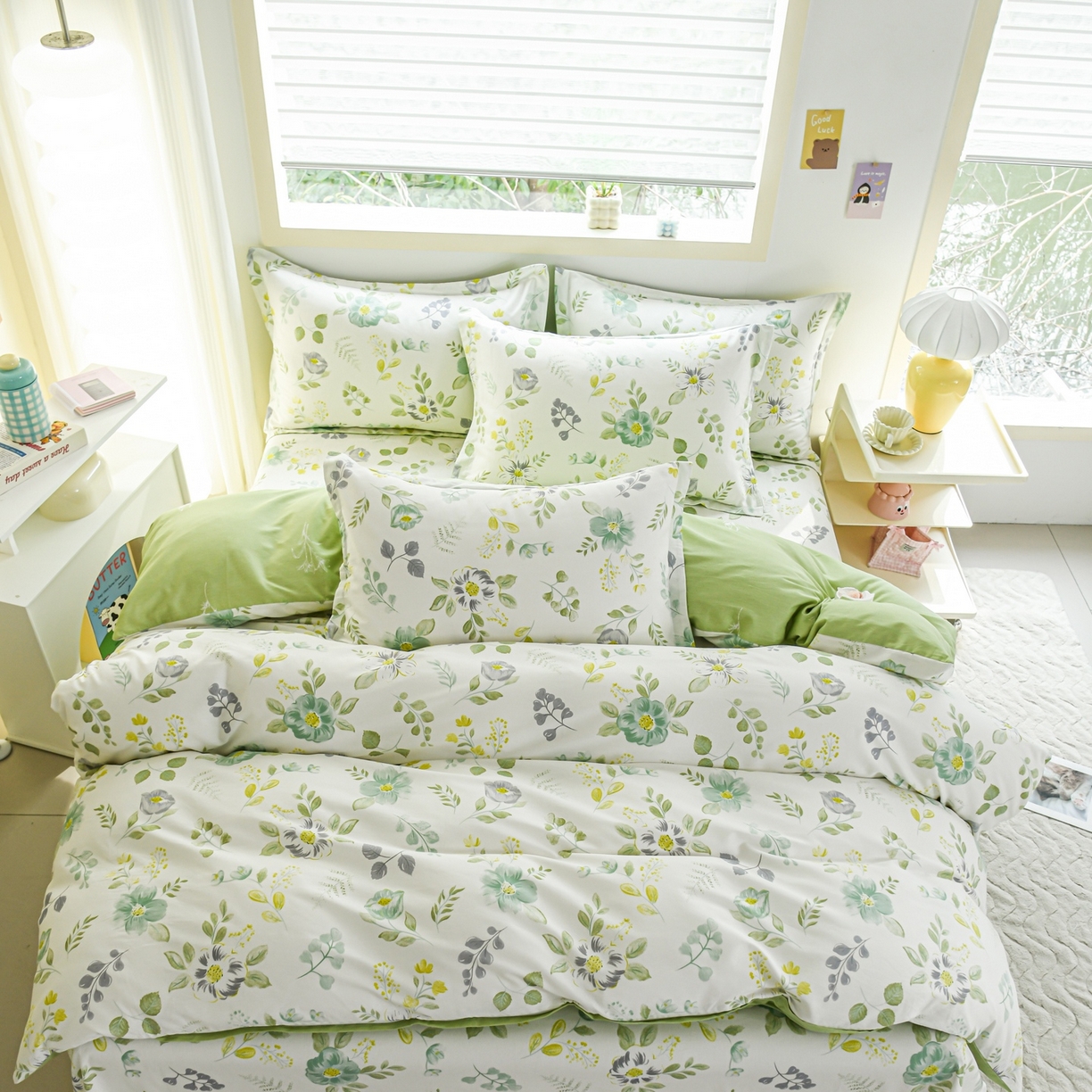 91家纺网 家纺一手货源 找家纺 缘舒家纺 2026新款全棉纯棉印花四件套 花韵花香-绿