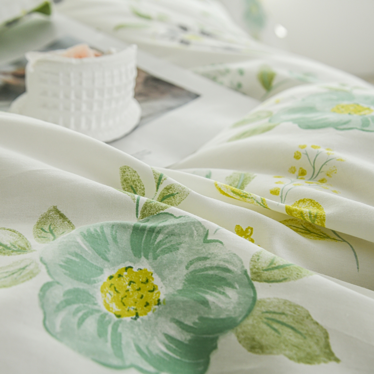 91家纺网 家纺一手货源 找家纺 缘舒家纺 2026新款全棉纯棉印花四件套 花韵花香-绿