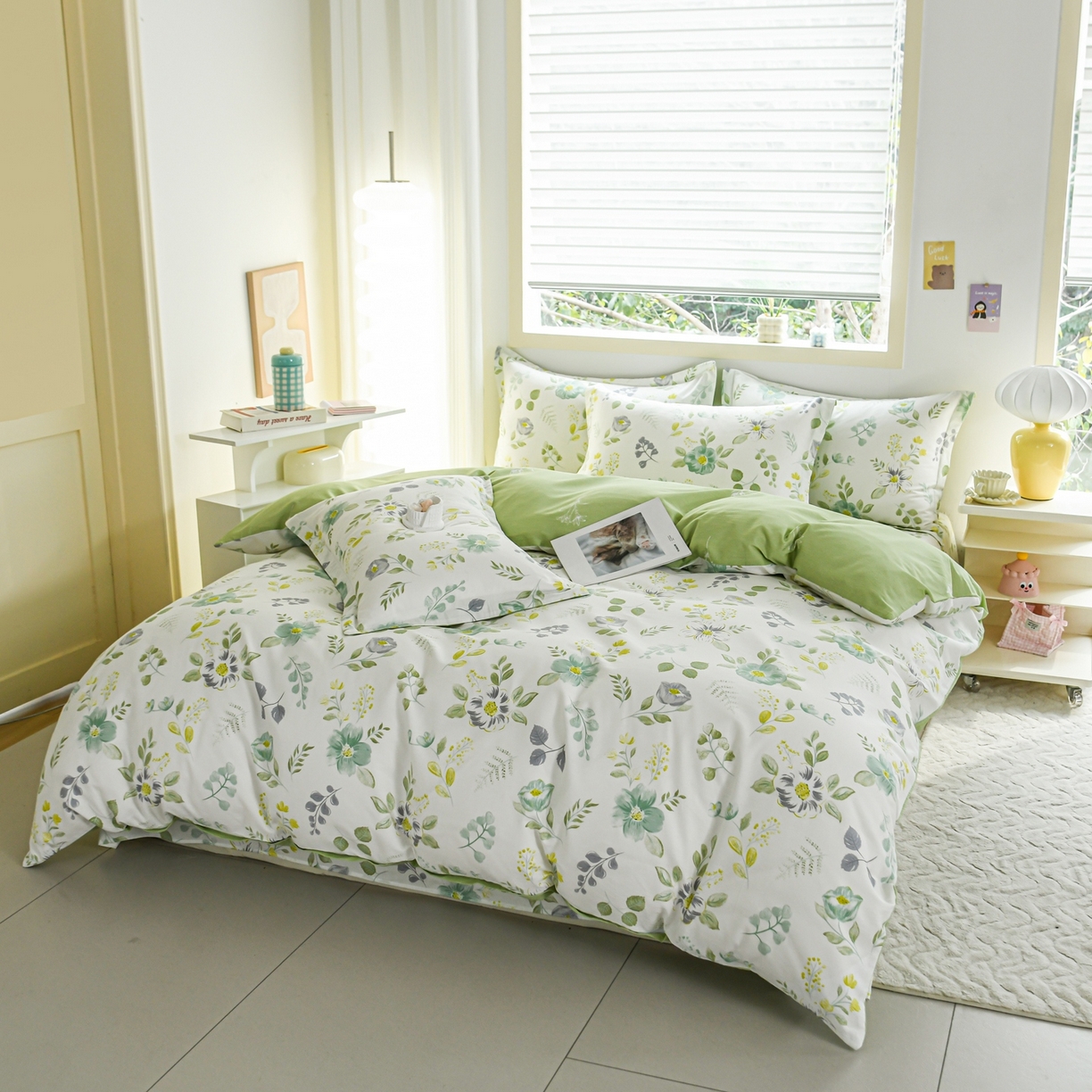 91家纺网 家纺一手货源 找家纺 缘舒家纺 2026新款全棉纯棉印花四件套 花韵花香-绿