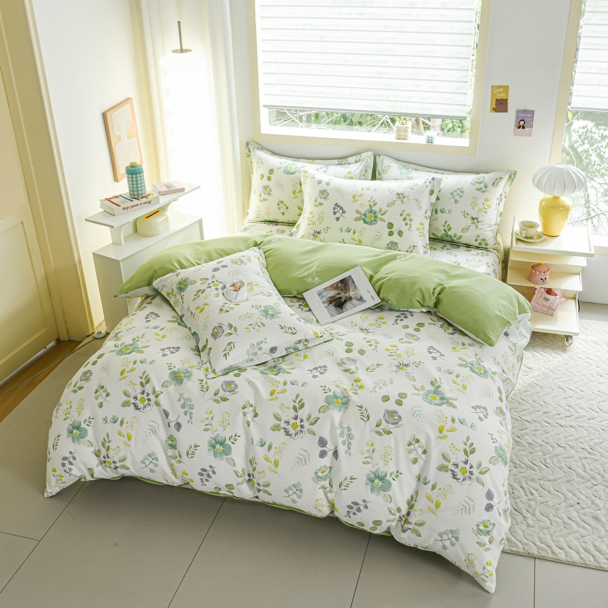 91家纺网 家纺一手货源 找家纺 缘舒家纺 2026新款全棉纯棉印花四件套 花韵花香-绿