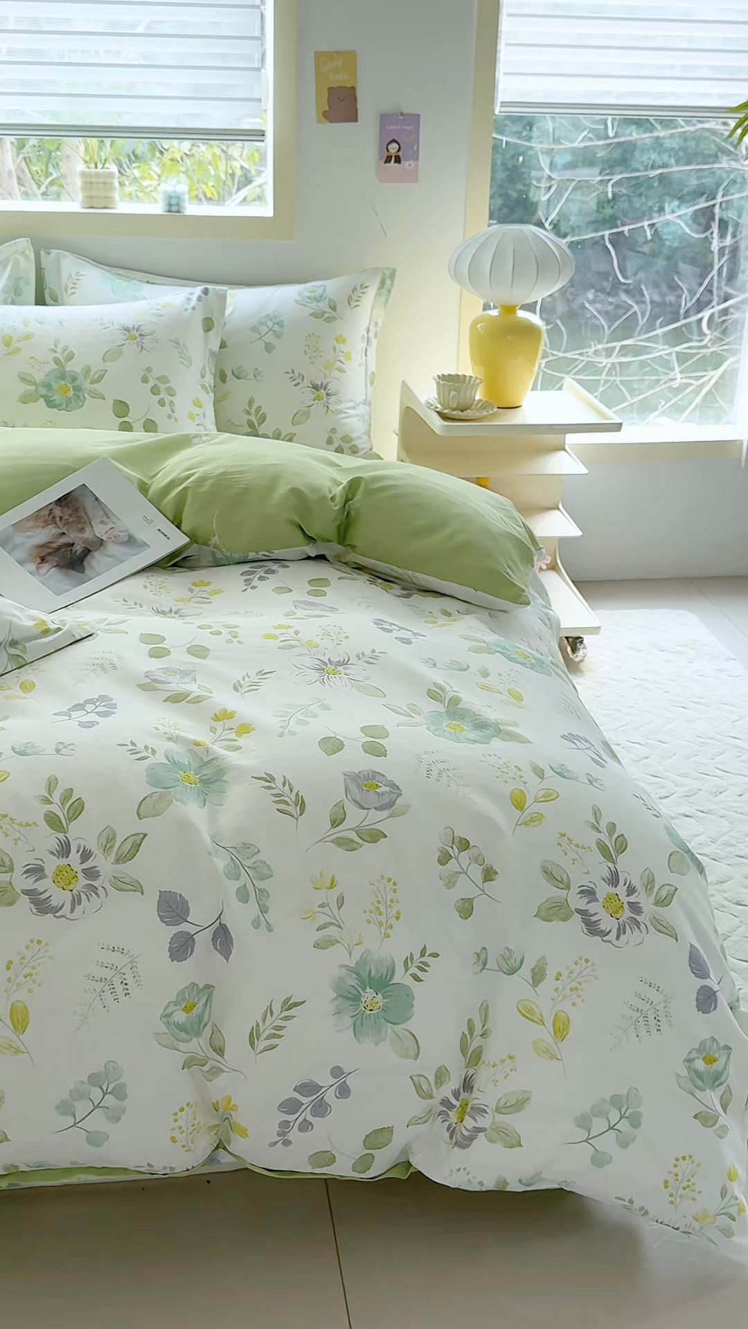 91家纺网 家纺一手货源 找家纺 缘舒家纺 2026新款全棉纯棉印花四件套 花韵花香-绿