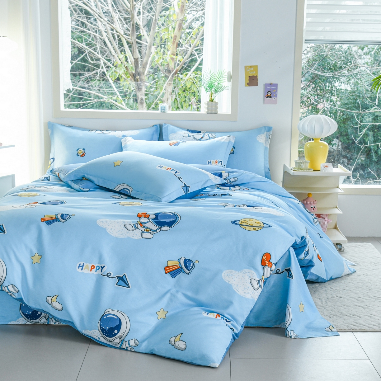 91家纺网 家纺一手货源 找家纺 缘舒家纺 2026新款全棉纯棉印花四件套 卡通类-太空奇遇-大板