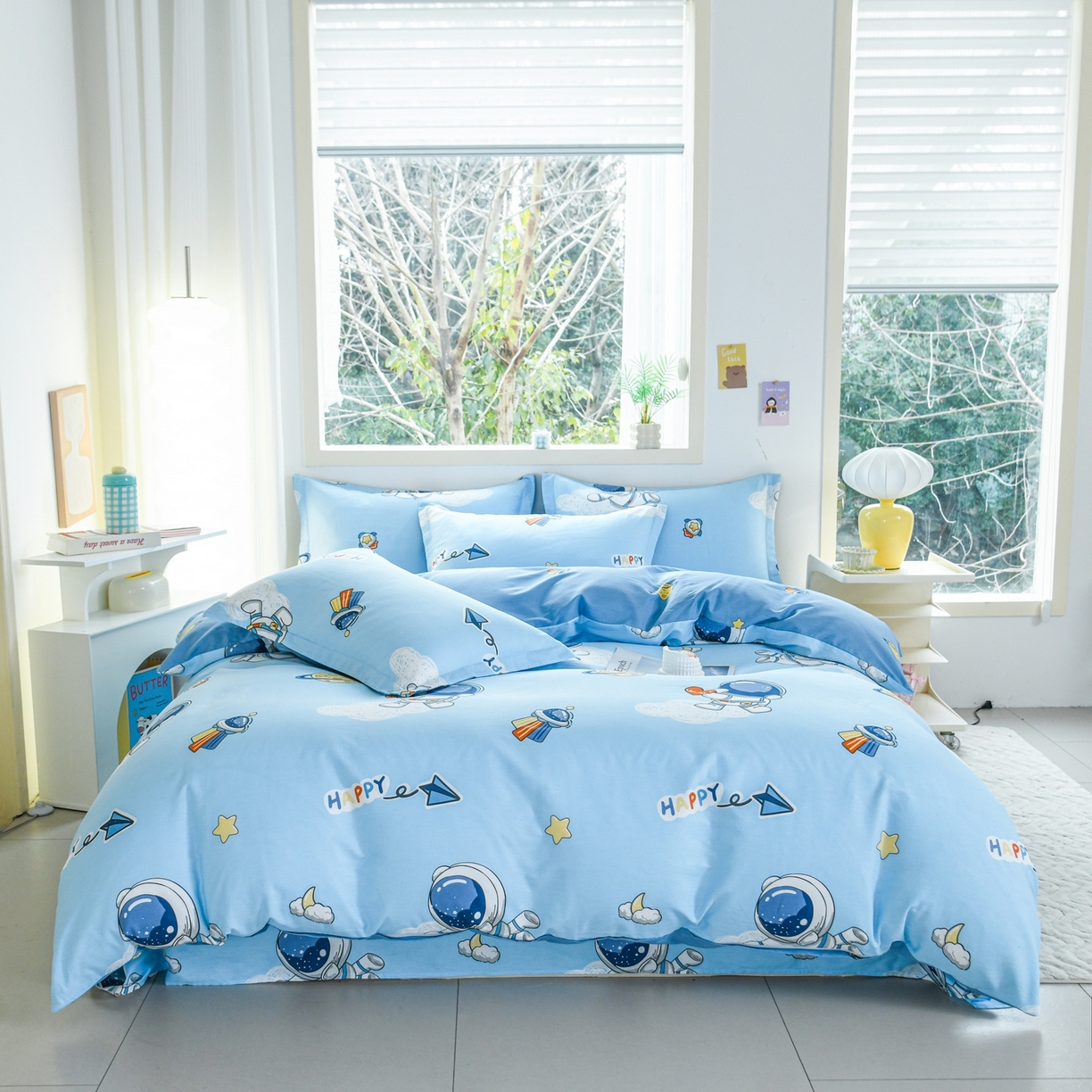 91家纺网 家纺一手货源 找家纺 缘舒家纺 2026新款全棉纯棉印花四件套 卡通类-太空奇遇-大板