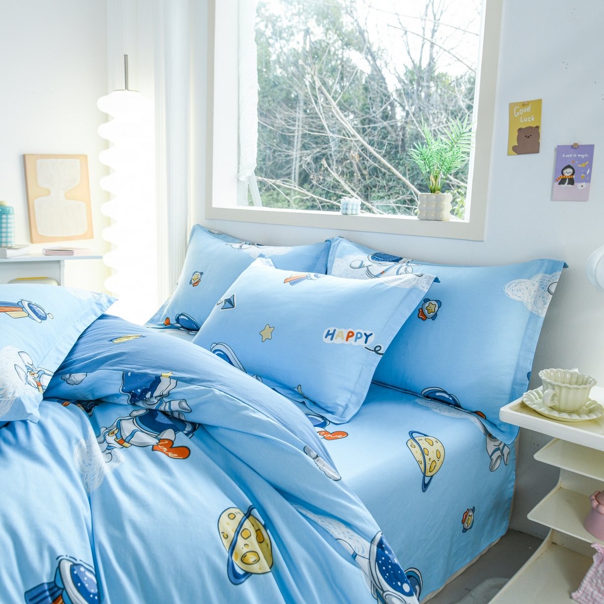 91家纺网 家纺一手货源 找家纺 缘舒家纺 2026新款全棉纯棉印花四件套 卡通类-太空奇遇-大板