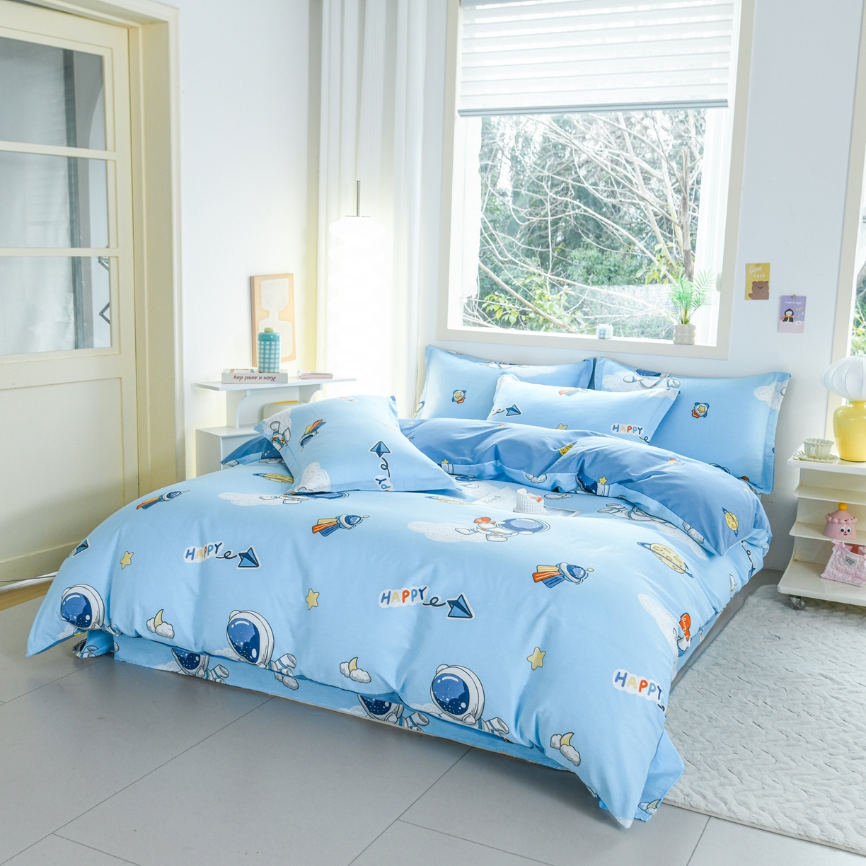 91家纺网 家纺一手货源 找家纺 缘舒家纺 2026新款全棉纯棉印花四件套 卡通类-太空奇遇-大板