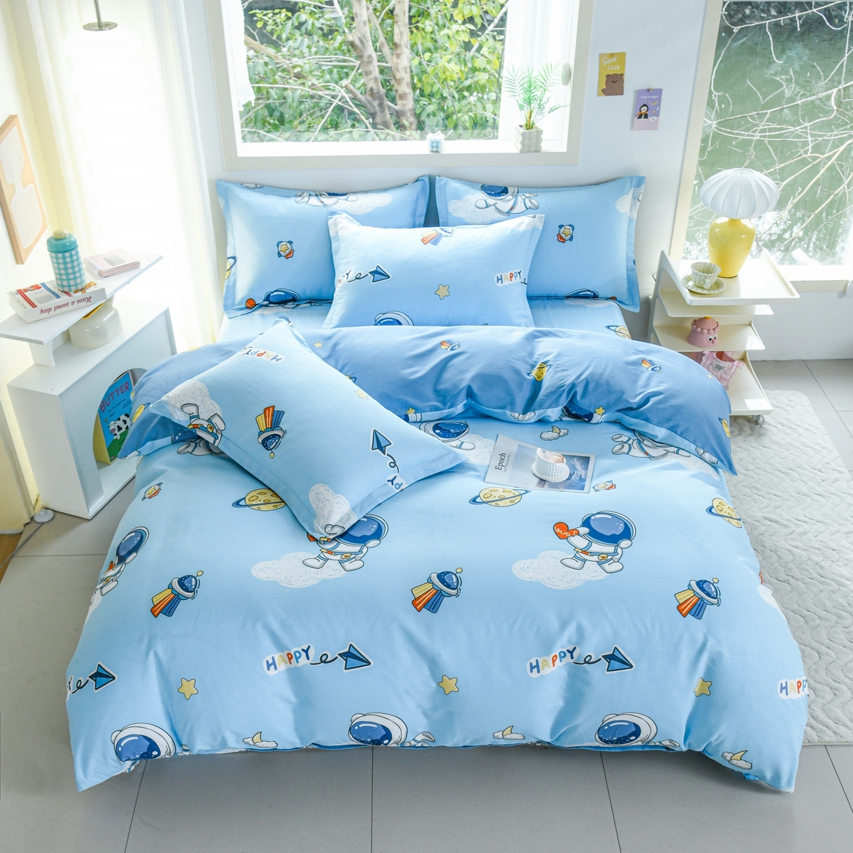 91家纺网 家纺一手货源 找家纺 缘舒家纺 2026新款全棉纯棉印花四件套 卡通类-太空奇遇-大板