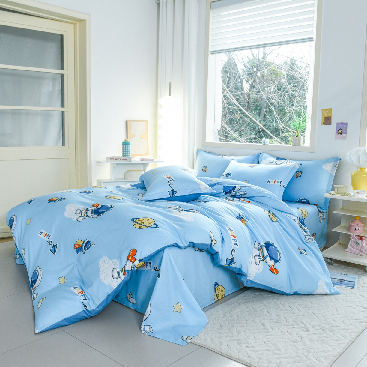 91家纺网 家纺一手货源 找家纺 缘舒家纺 2026新款全棉纯棉印花四件套 卡通类-太空奇遇-大板