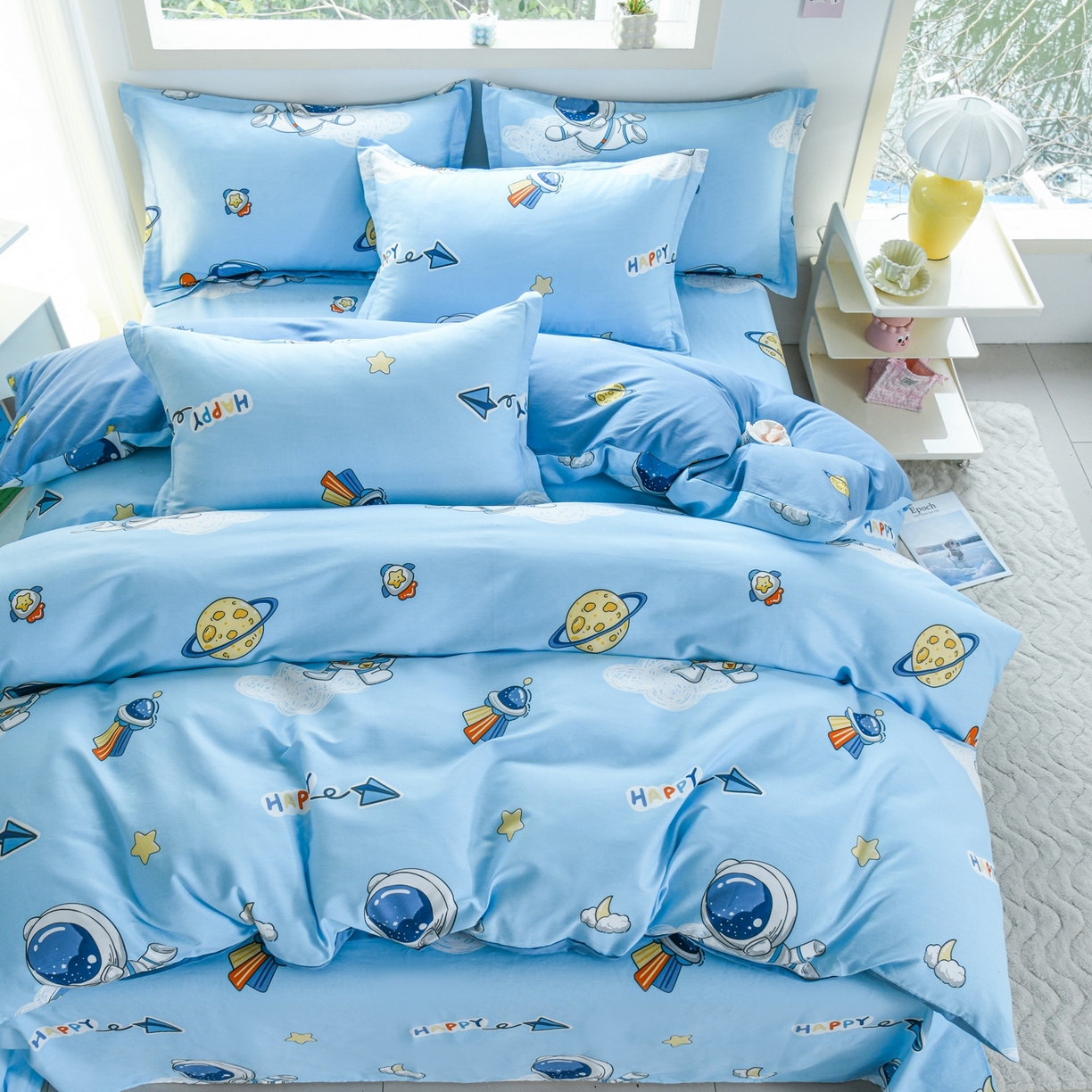 91家纺网 家纺一手货源 找家纺 缘舒家纺 2026新款全棉纯棉印花四件套 卡通类-太空奇遇-大板