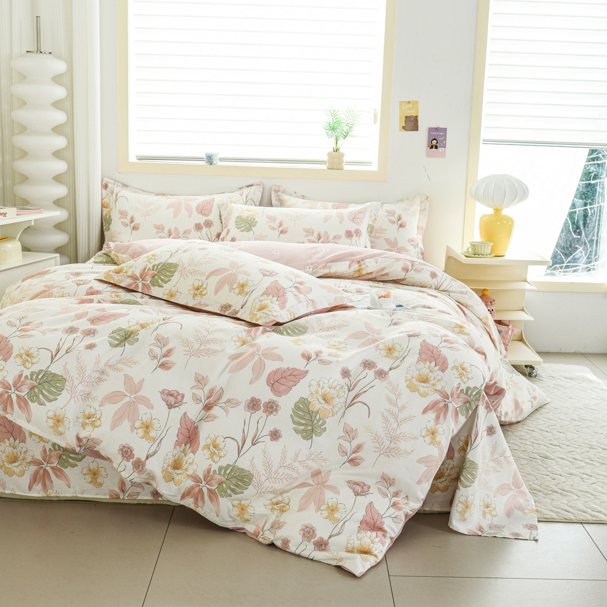 91家纺网 家纺一手货源 找家纺 缘舒家纺 2026新款全棉纯棉印花四件套 叶柔-粉