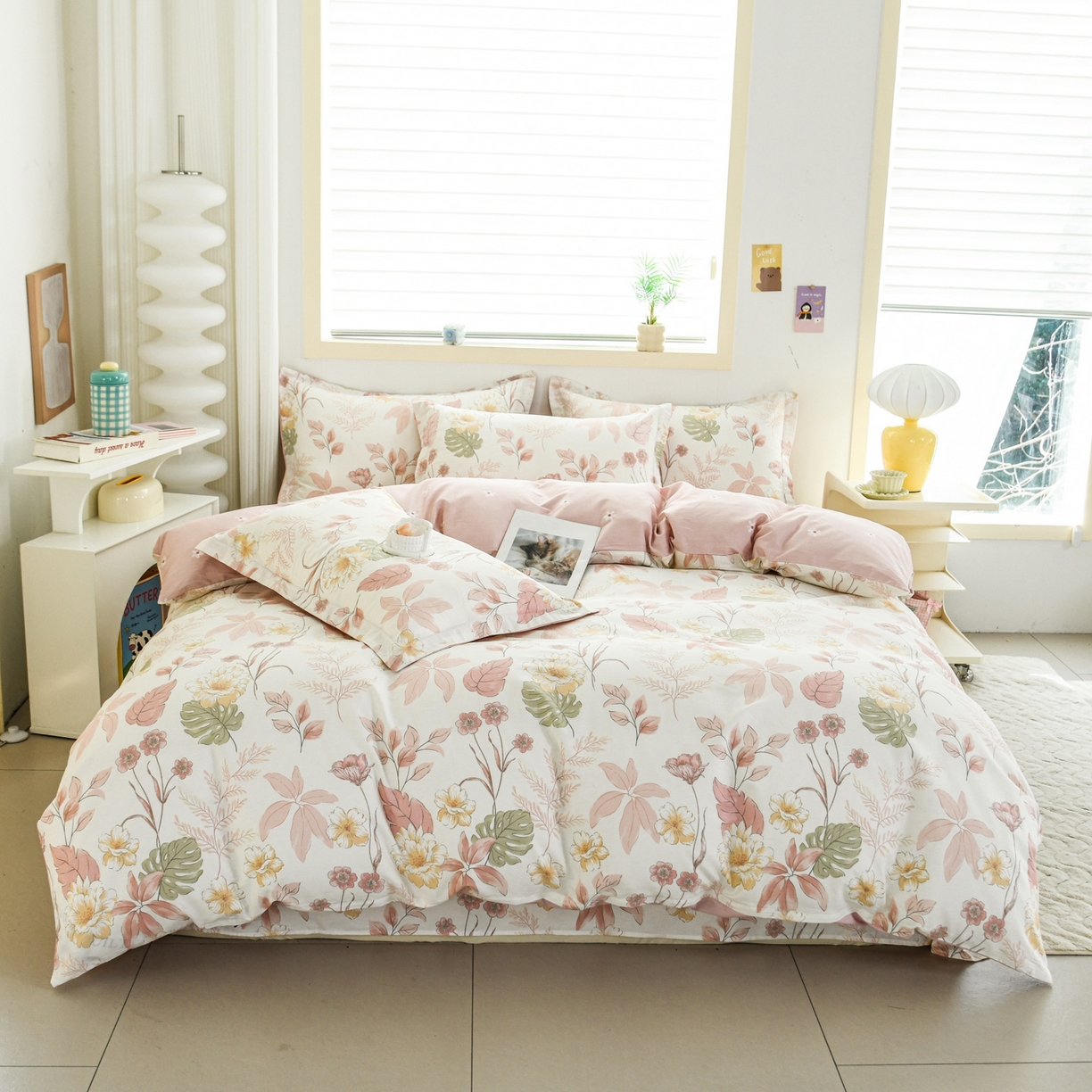 91家纺网 家纺一手货源 找家纺 缘舒家纺 2026新款全棉纯棉印花四件套 叶柔-粉