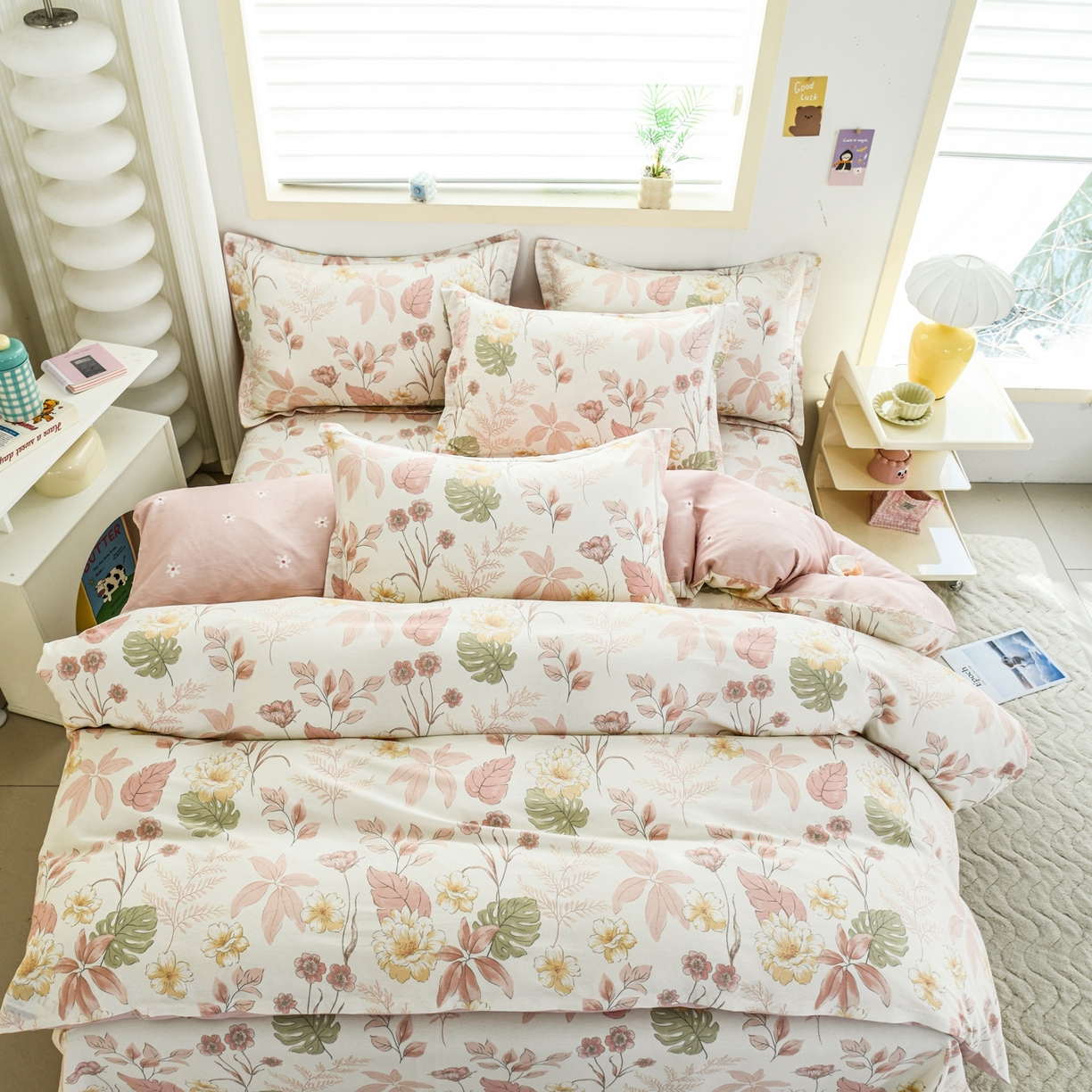 91家纺网 家纺一手货源 找家纺 缘舒家纺 2026新款全棉纯棉印花四件套 叶柔-粉