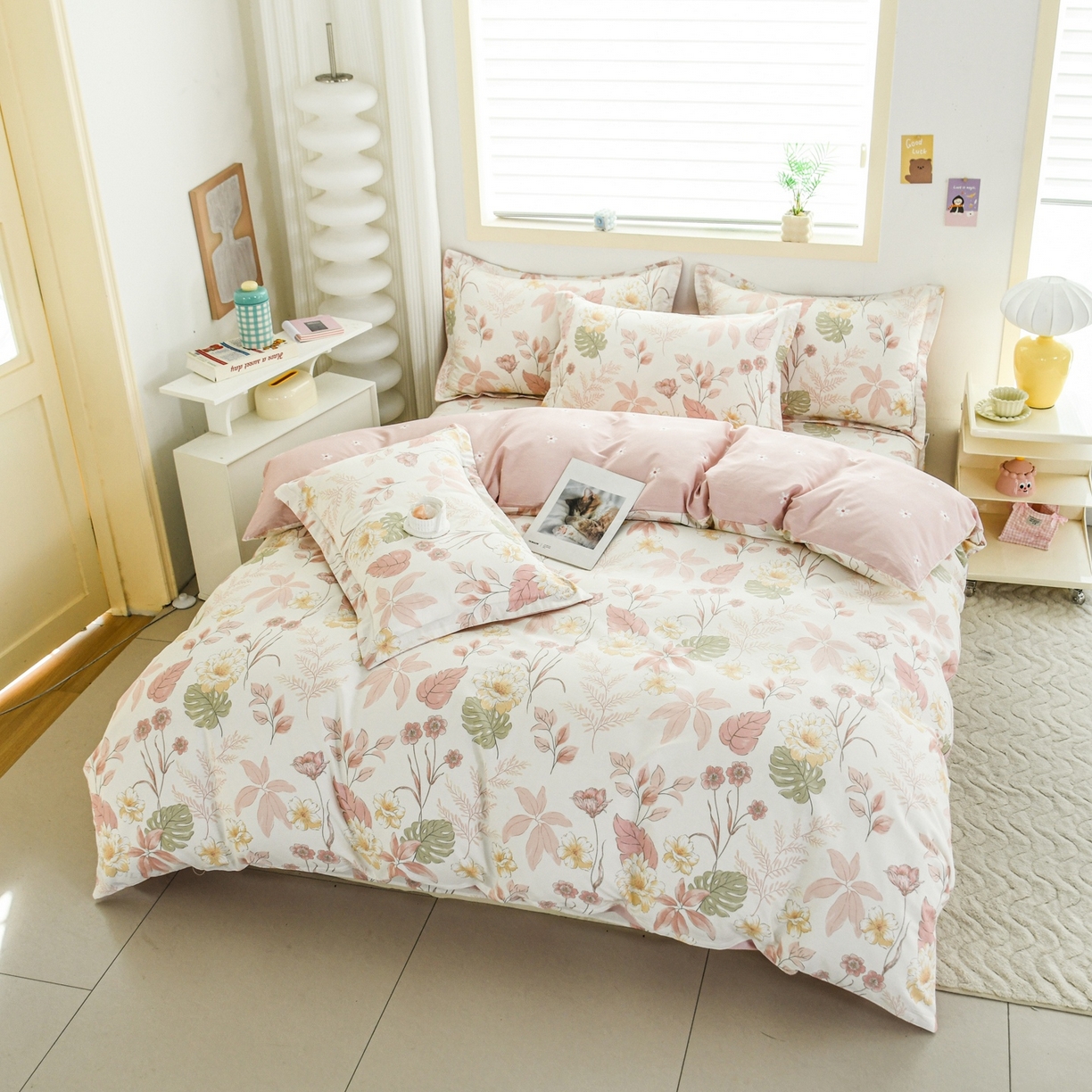 91家纺网 家纺一手货源 找家纺 缘舒家纺 2026新款全棉纯棉印花四件套 叶柔-粉