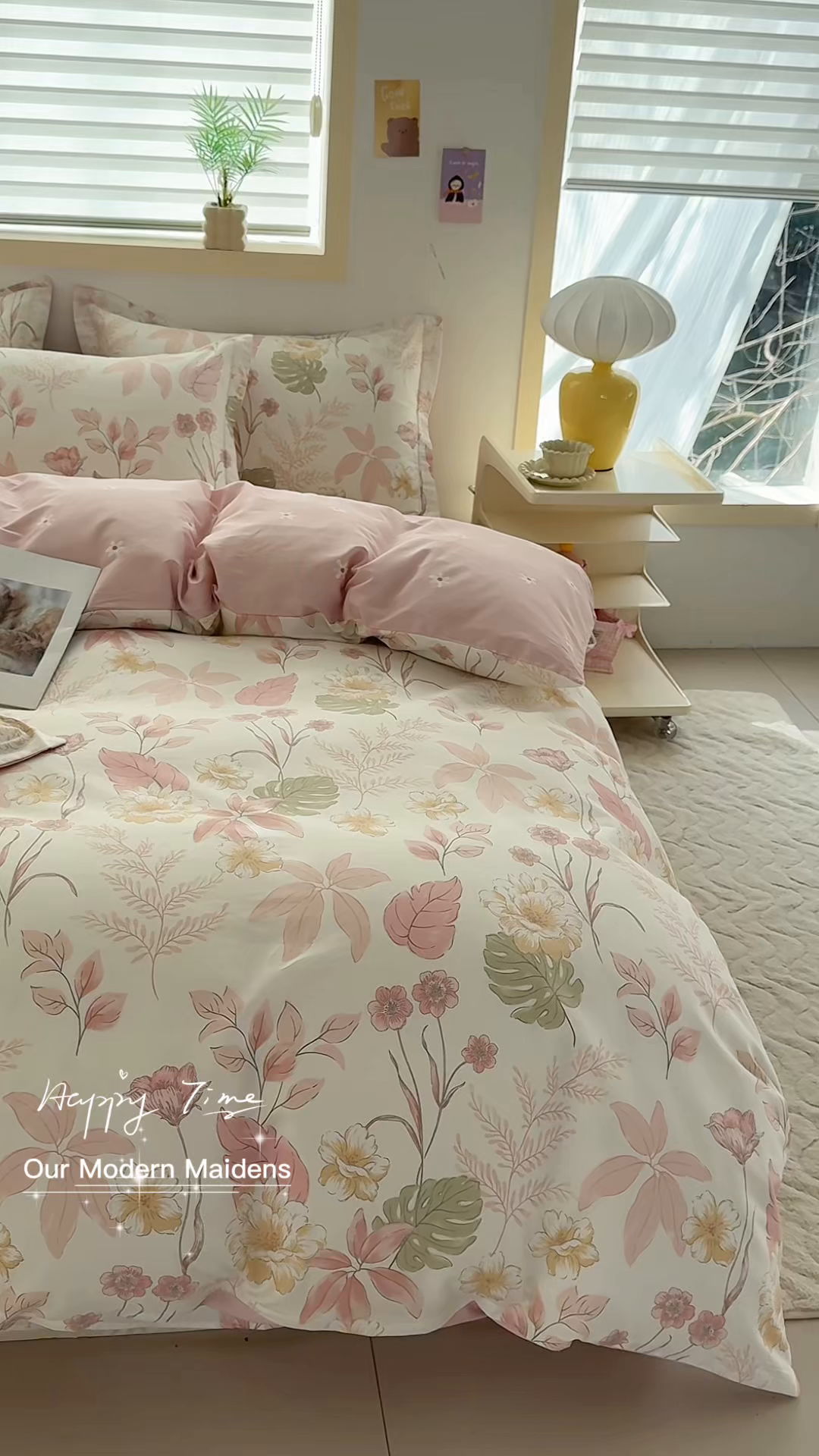 91家纺网 家纺一手货源 找家纺 缘舒家纺 2026新款全棉纯棉印花四件套 叶柔-粉