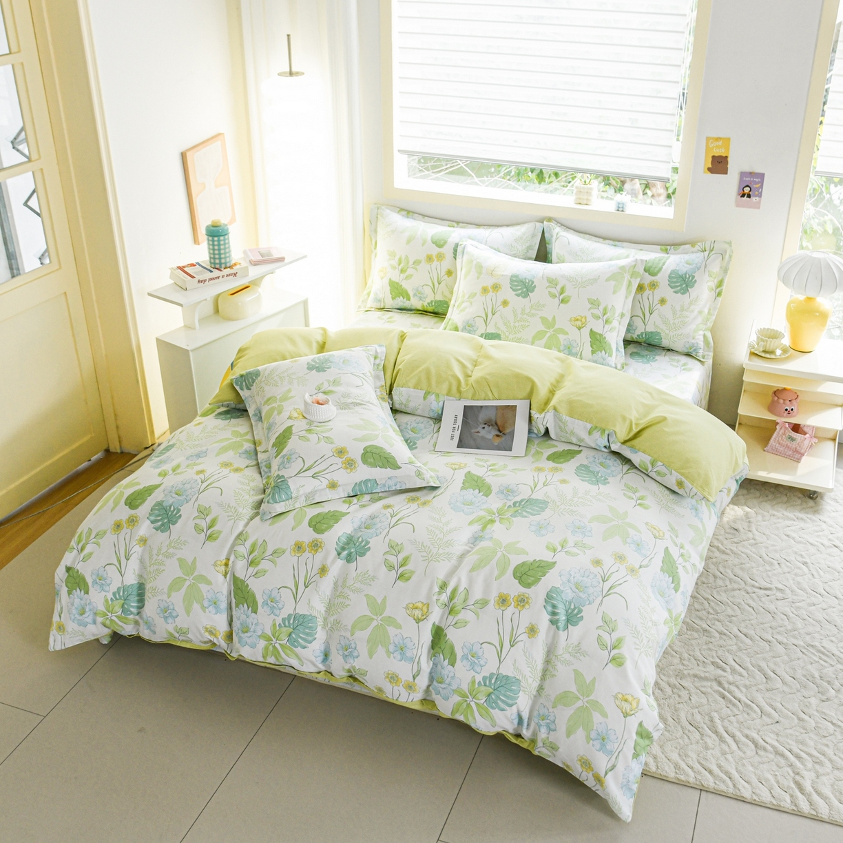 91家纺网 家纺一手货源 找家纺 缘舒家纺 2026新款全棉纯棉印花四件套 叶柔-绿