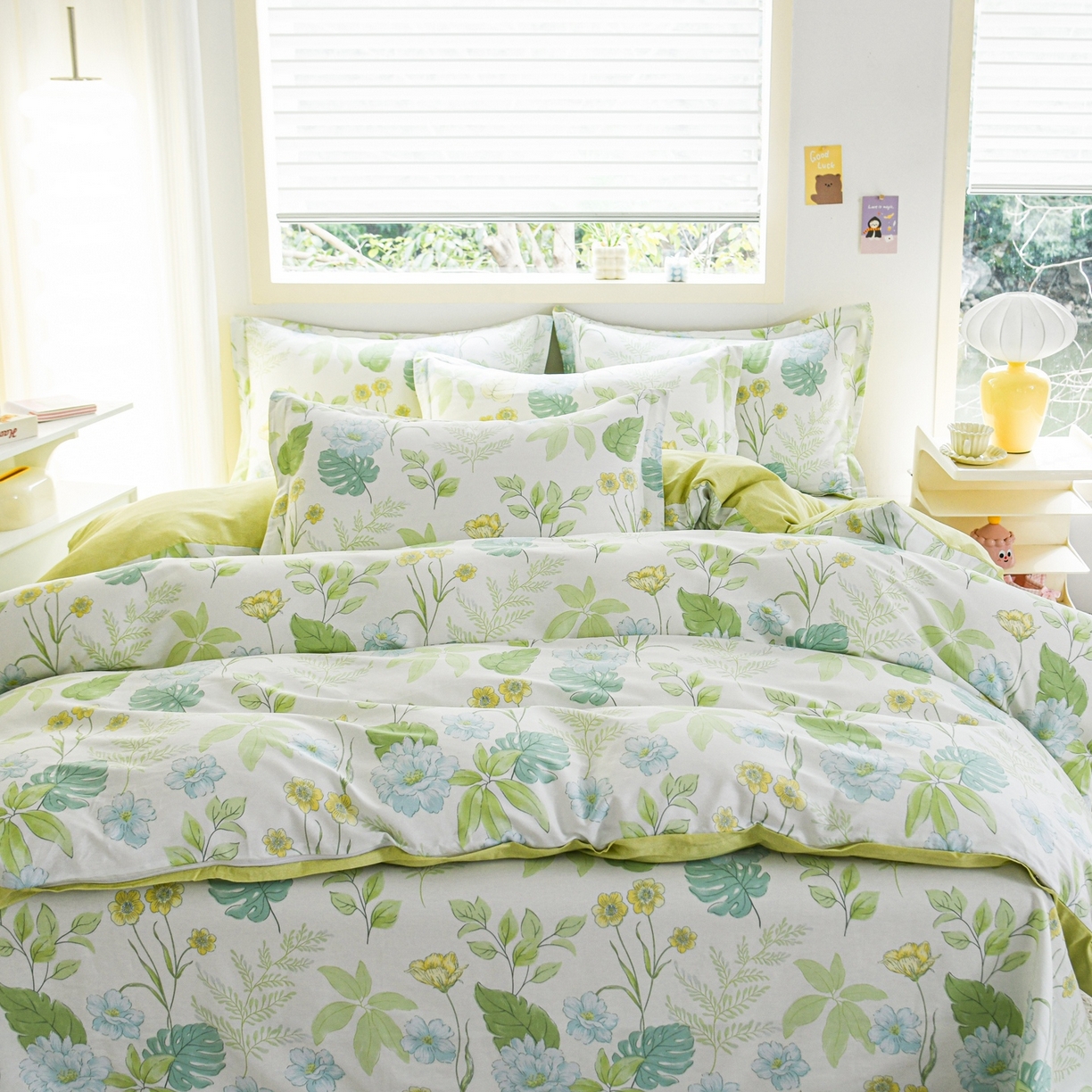 91家纺网 家纺一手货源 找家纺 缘舒家纺 2026新款全棉纯棉印花四件套 叶柔-绿