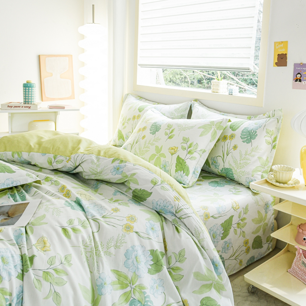 91家纺网 家纺一手货源 找家纺 缘舒家纺 2026新款全棉纯棉印花四件套 叶柔-绿