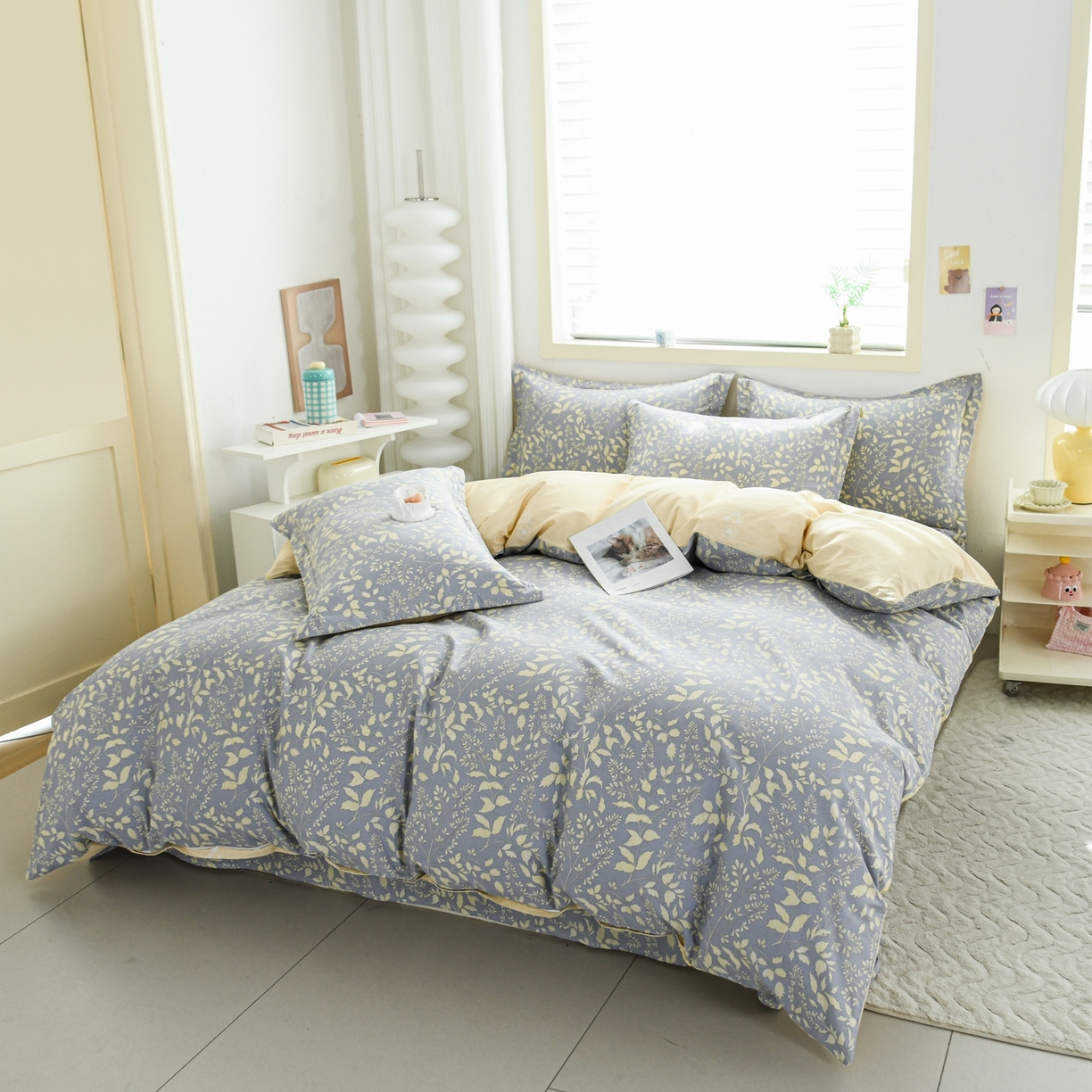 91家纺网 家纺一手货源 找家纺 缘舒家纺 2026新款全棉纯棉印花四件套 叶韵-灰