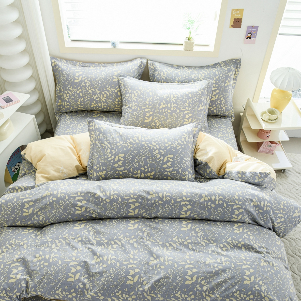 91家纺网 家纺一手货源 找家纺 缘舒家纺 2026新款全棉纯棉印花四件套 叶韵-灰