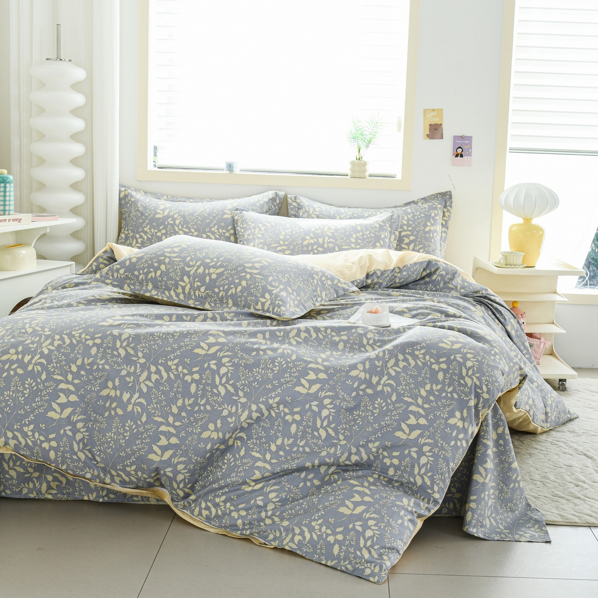 91家纺网 家纺一手货源 找家纺 缘舒家纺 2026新款全棉纯棉印花四件套 叶韵-灰