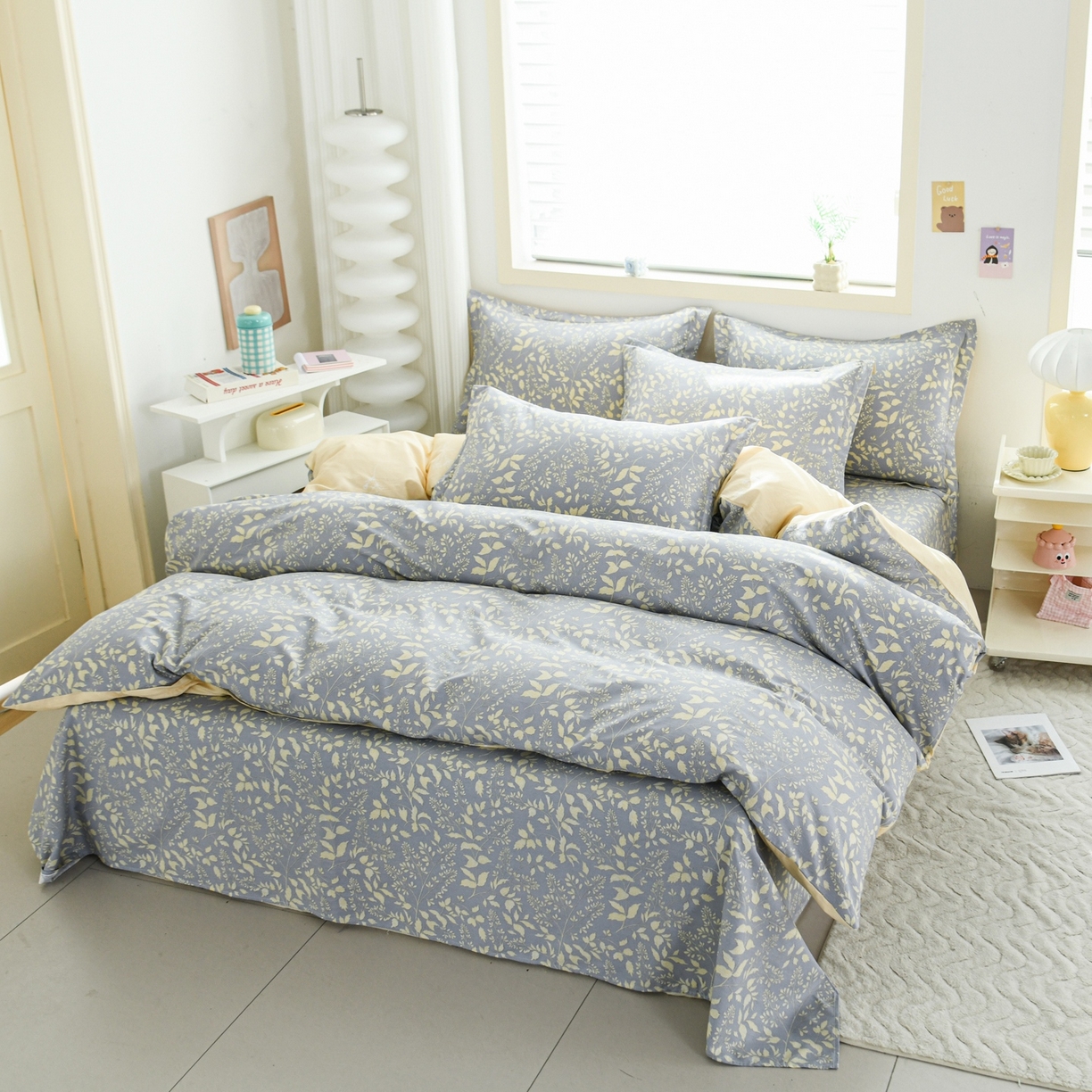 91家纺网 家纺一手货源 找家纺 缘舒家纺 2026新款全棉纯棉印花四件套 叶韵-灰