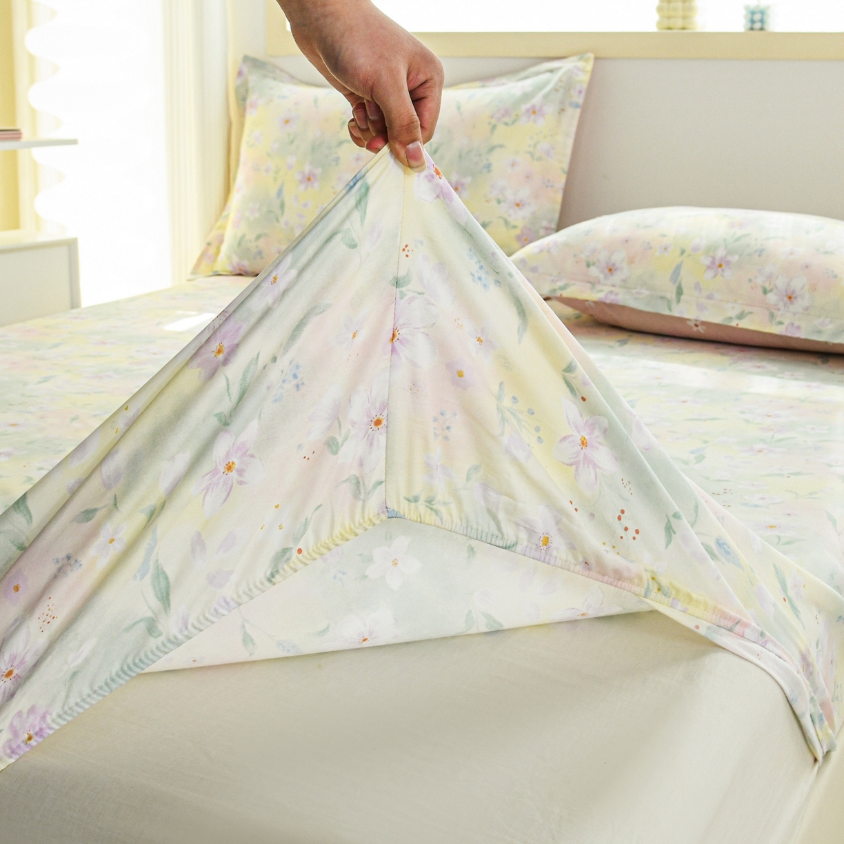 91家纺网 家纺一手货源 找家纺 缘舒家纺 2026新款全棉纯棉印花单床笠床笠单件 风堇