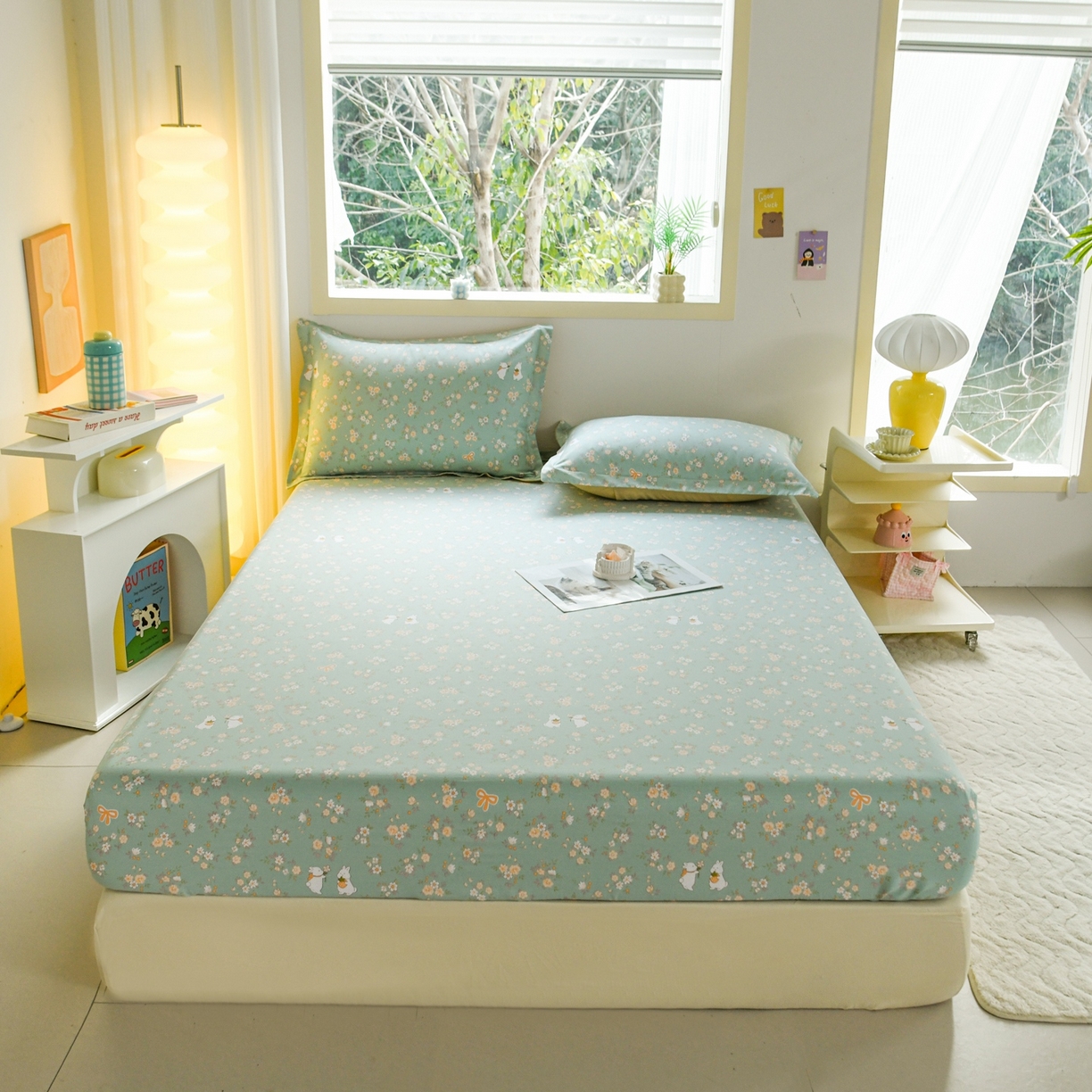 91家纺网 家纺一手货源 找家纺 缘舒家纺 2026新款全棉纯棉印花单床笠床笠单件 花间兔