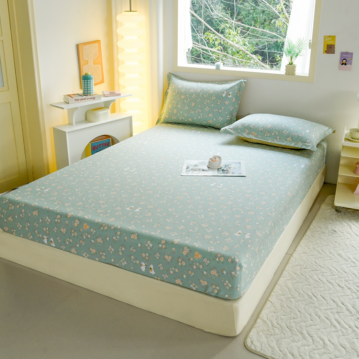 91家纺网 家纺一手货源 找家纺 缘舒家纺 2026新款全棉纯棉印花单床笠床笠单件 花间兔