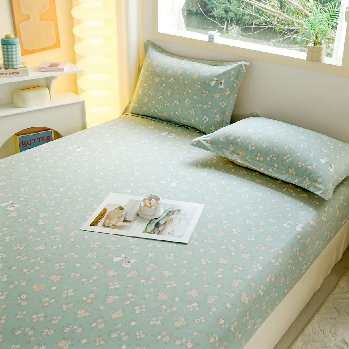 91家纺网 家纺一手货源 找家纺 缘舒家纺 2026新款全棉纯棉印花单床笠床笠单件 花间兔