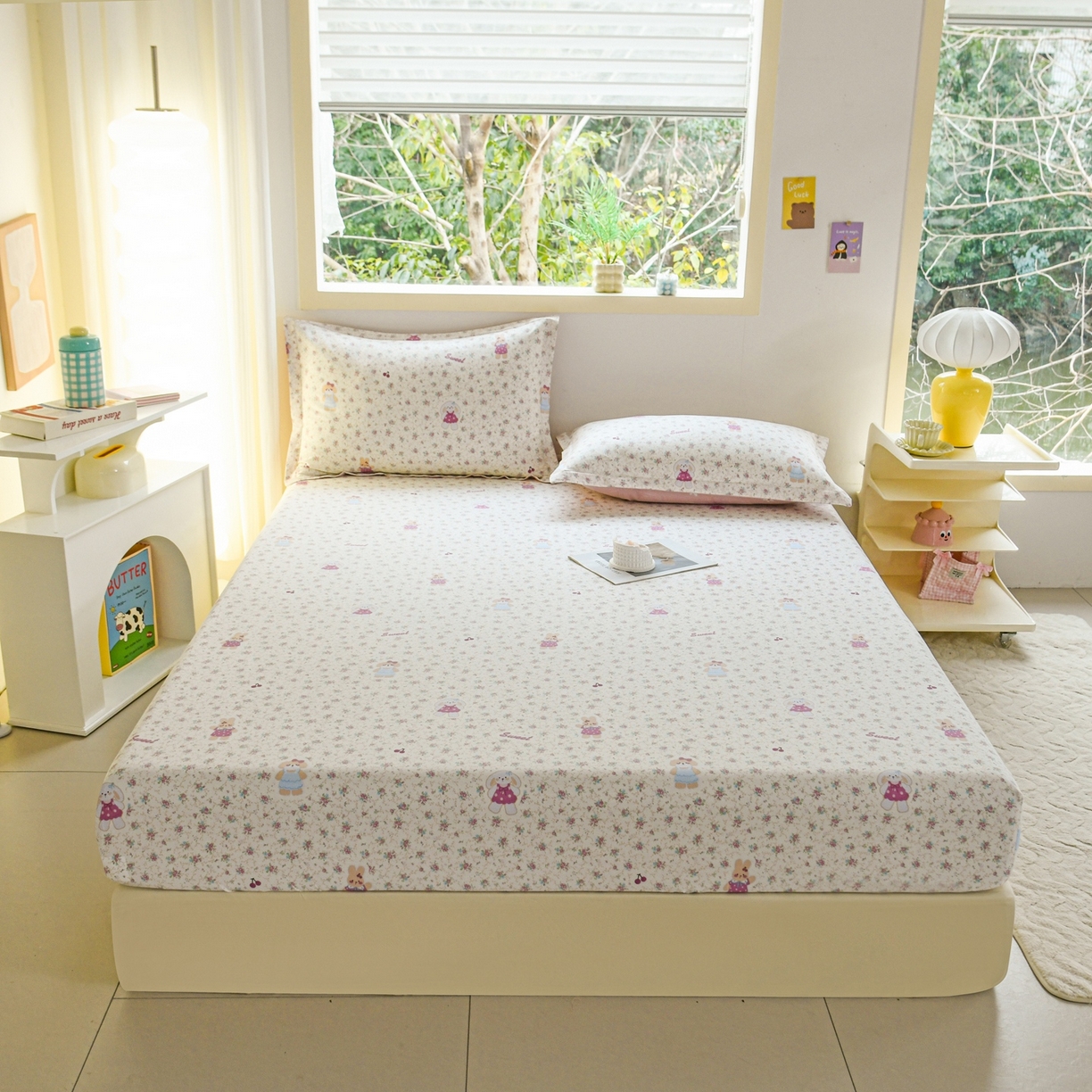 91家纺网 家纺一手货源 找家纺 缘舒家纺 2026新款全棉纯棉印花单床笠床笠单件 花寻觅兔-卡通类