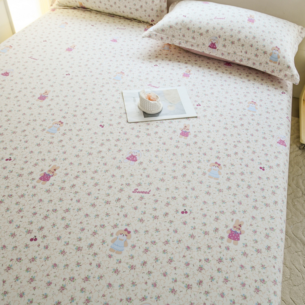 91家纺网 家纺一手货源 找家纺 缘舒家纺 2026新款全棉纯棉印花单床笠床笠单件 花寻觅兔-卡通类