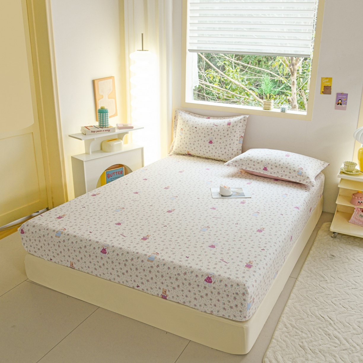 91家纺网 家纺一手货源 找家纺 缘舒家纺 2026新款全棉纯棉印花单床笠床笠单件 花寻觅兔-卡通类