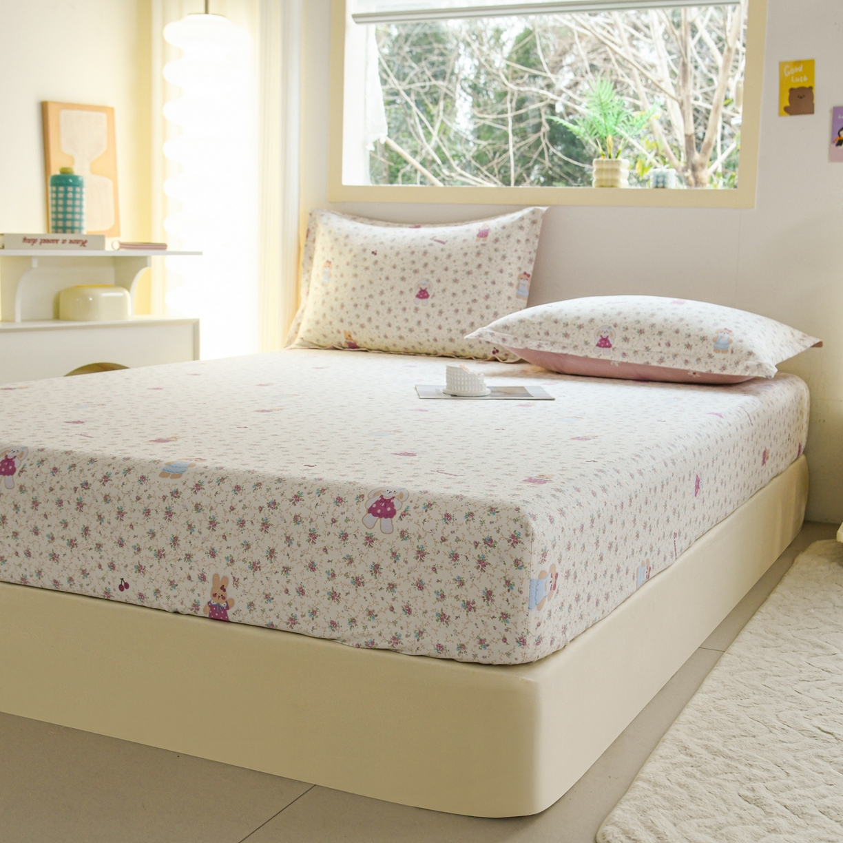 91家纺网 家纺一手货源 找家纺 缘舒家纺 2026新款全棉纯棉印花单床笠床笠单件 花寻觅兔-卡通类