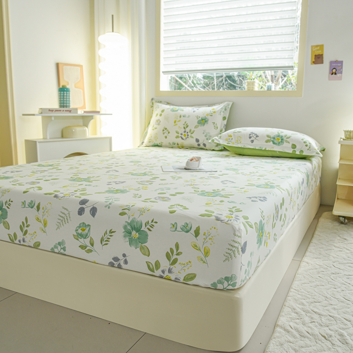 91家纺网 家纺一手货源 找家纺 缘舒家纺 2026新款全棉纯棉印花单床笠床笠单件 花韵花香-绿