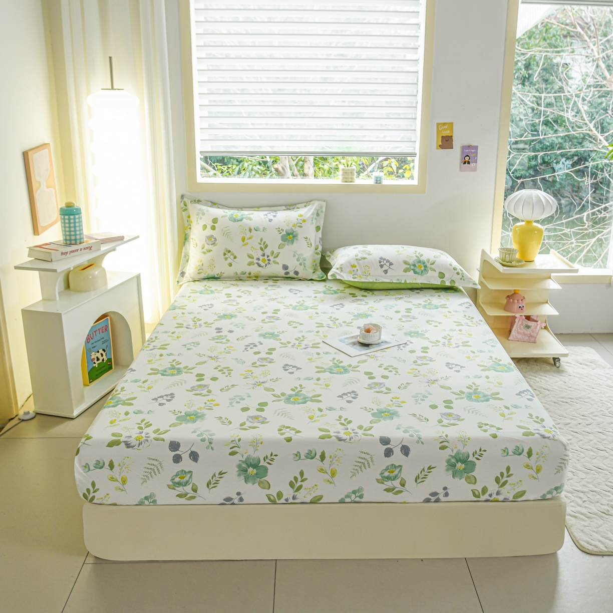 91家纺网 家纺一手货源 找家纺 缘舒家纺 2026新款全棉纯棉印花单床笠床笠单件 花韵花香-绿