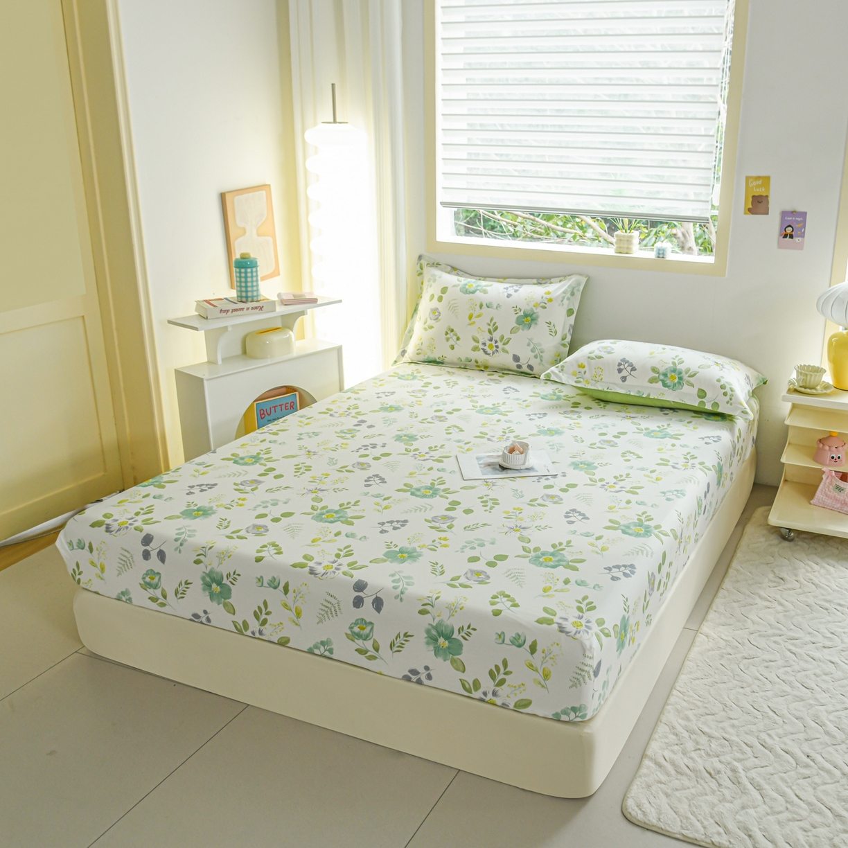 91家纺网 家纺一手货源 找家纺 缘舒家纺 2026新款全棉纯棉印花单床笠床笠单件 花韵花香-绿