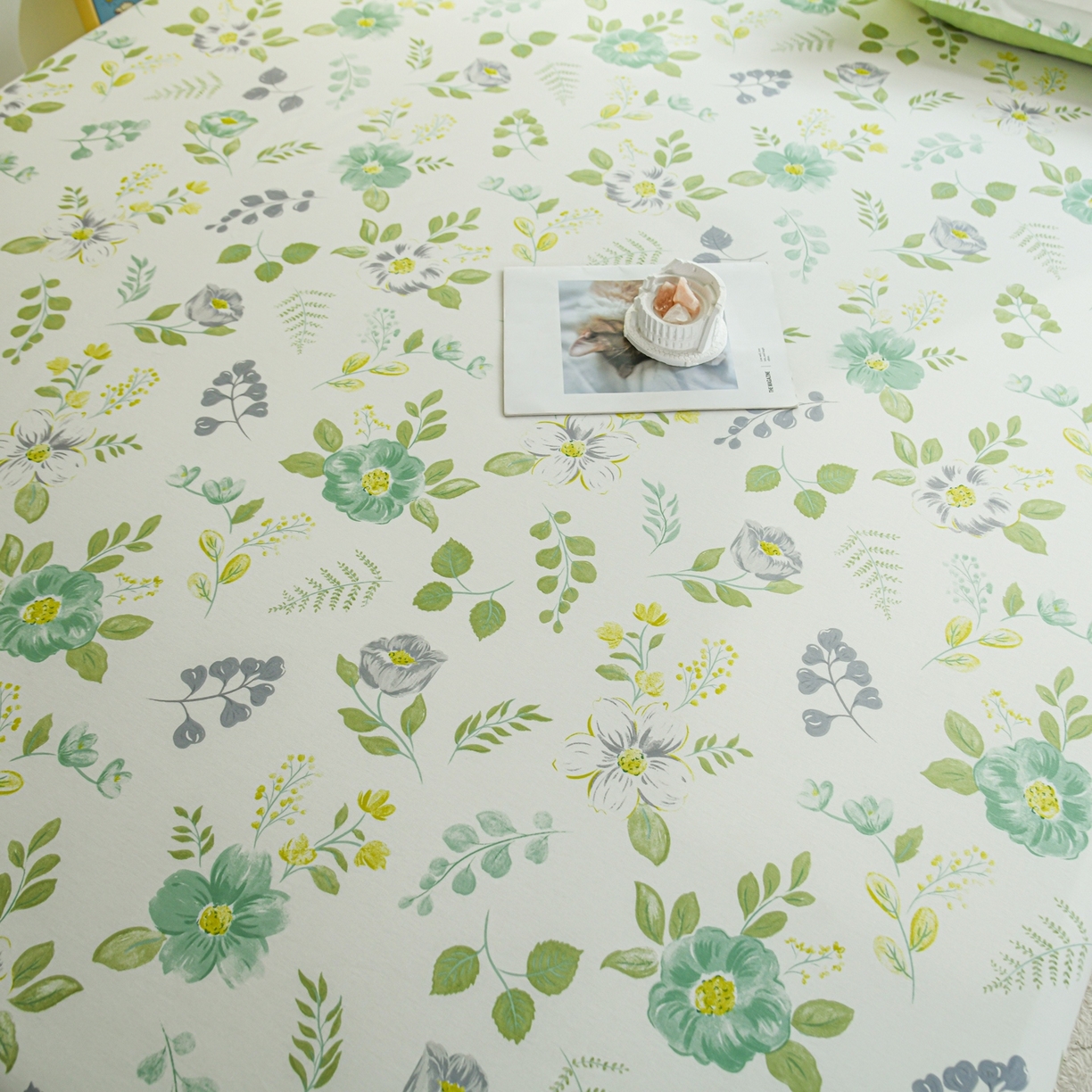 91家纺网 家纺一手货源 找家纺 缘舒家纺 2026新款全棉纯棉印花单床笠床笠单件 花韵花香-绿