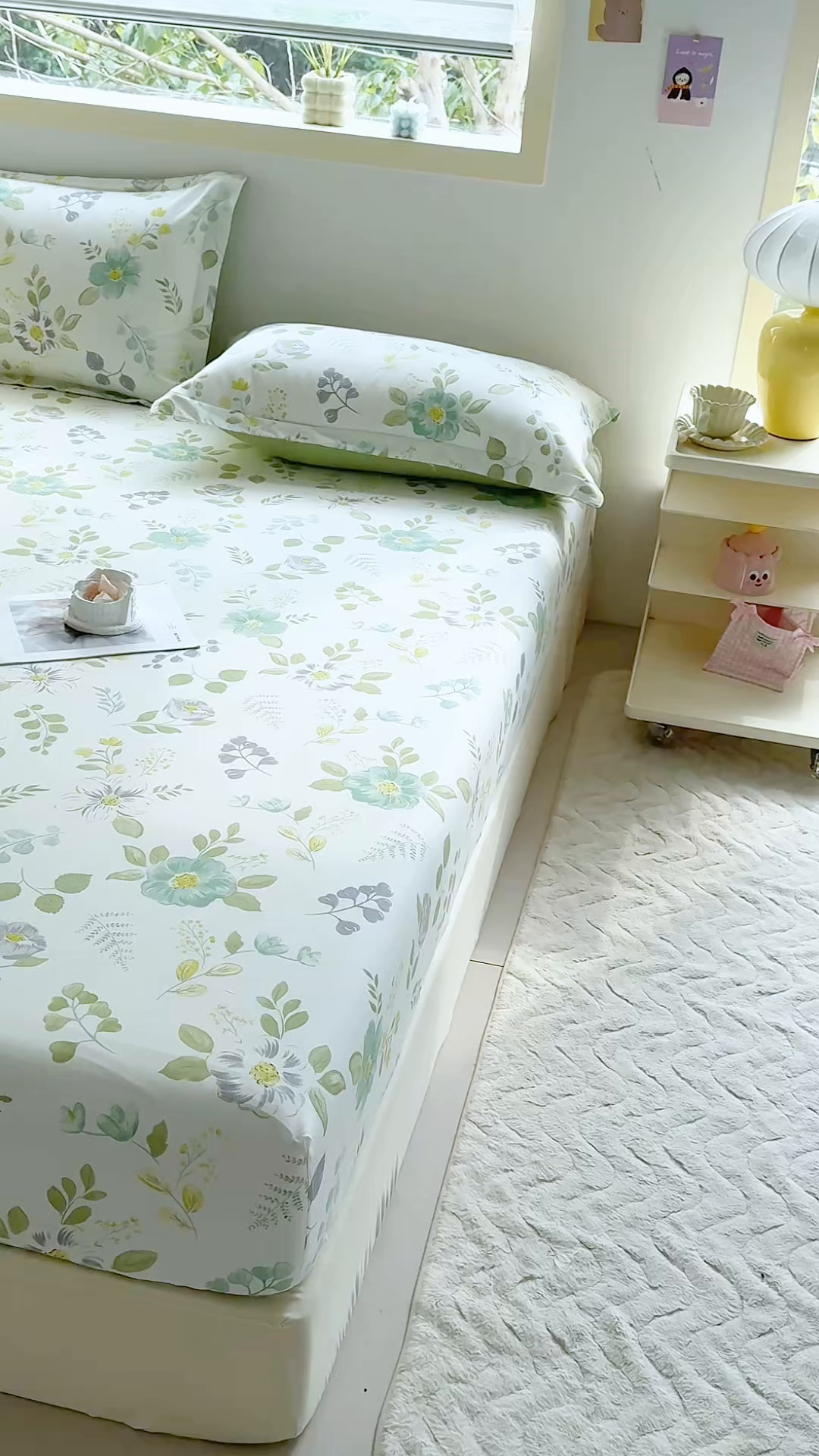 91家纺网 家纺一手货源 找家纺 缘舒家纺 2026新款全棉纯棉印花单床笠床笠单件 花韵花香-绿