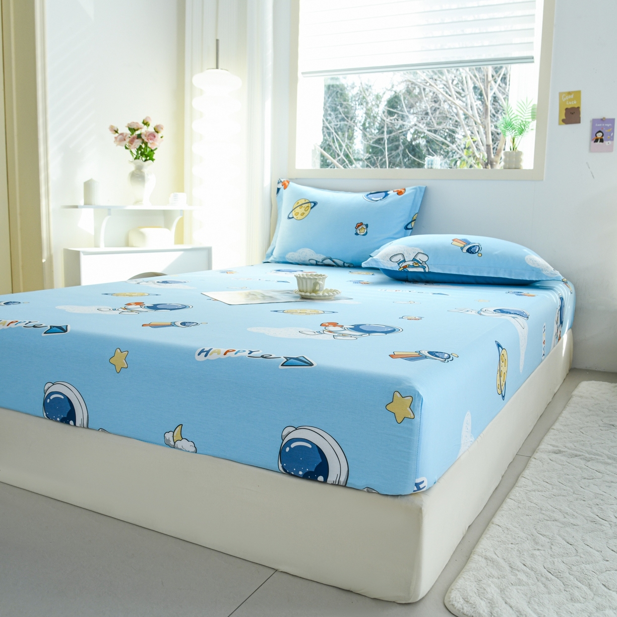 91家纺网 家纺一手货源 找家纺 缘舒家纺 2026新款全棉纯棉印花单床笠床笠单件 卡通类-太空奇遇-大板