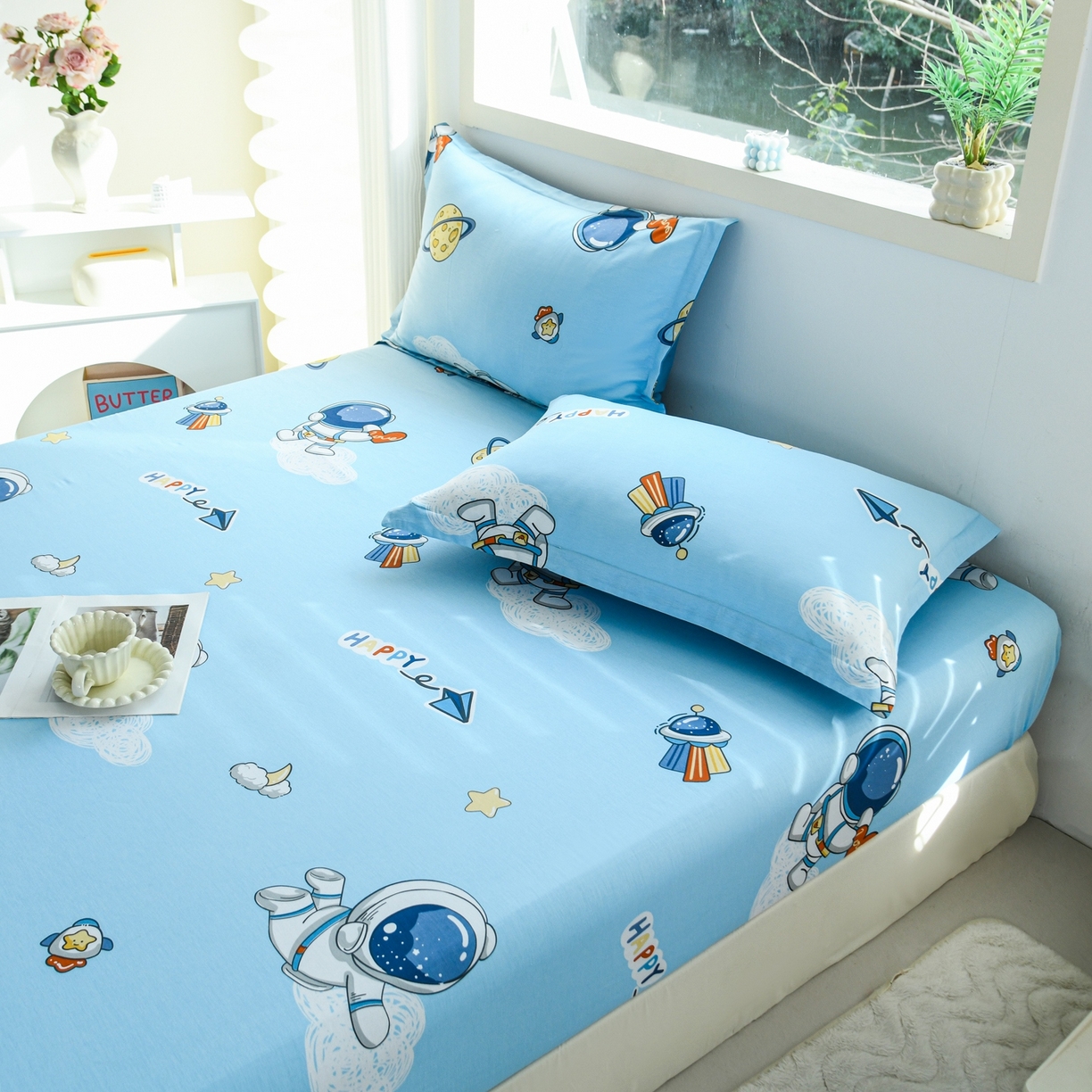 91家纺网 家纺一手货源 找家纺 缘舒家纺 2026新款全棉纯棉印花单床笠床笠单件 卡通类-太空奇遇-大板