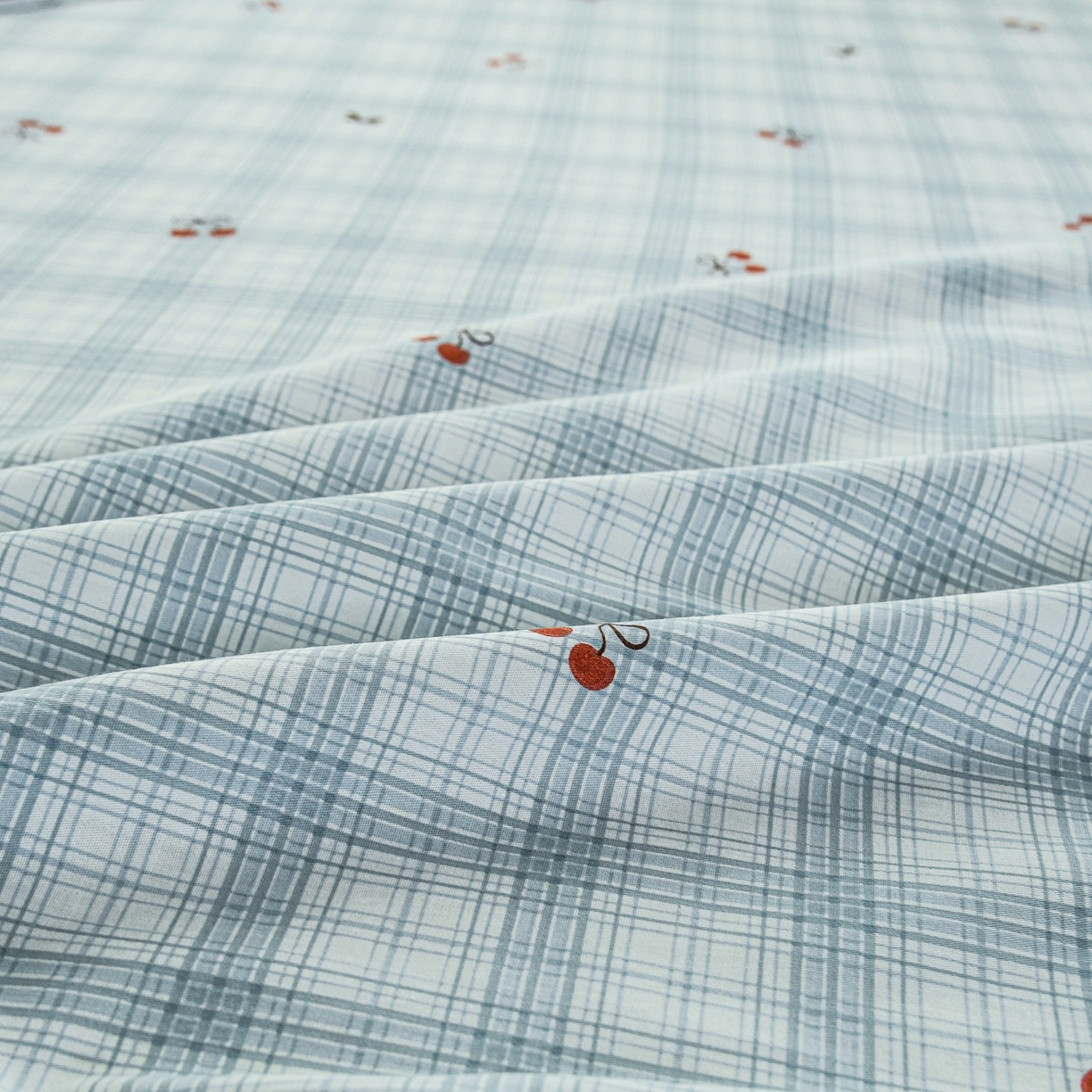 91家纺网 家纺一手货源 找家纺 缘舒家纺 2026新款全棉纯棉印花单床笠床笠单件 蓝格樱桃