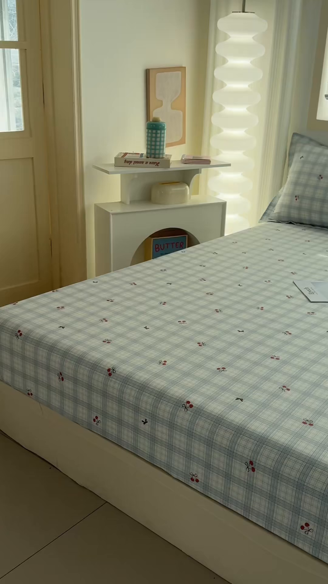 91家纺网 家纺一手货源 找家纺 缘舒家纺 2026新款全棉纯棉印花单床笠床笠单件 蓝格樱桃