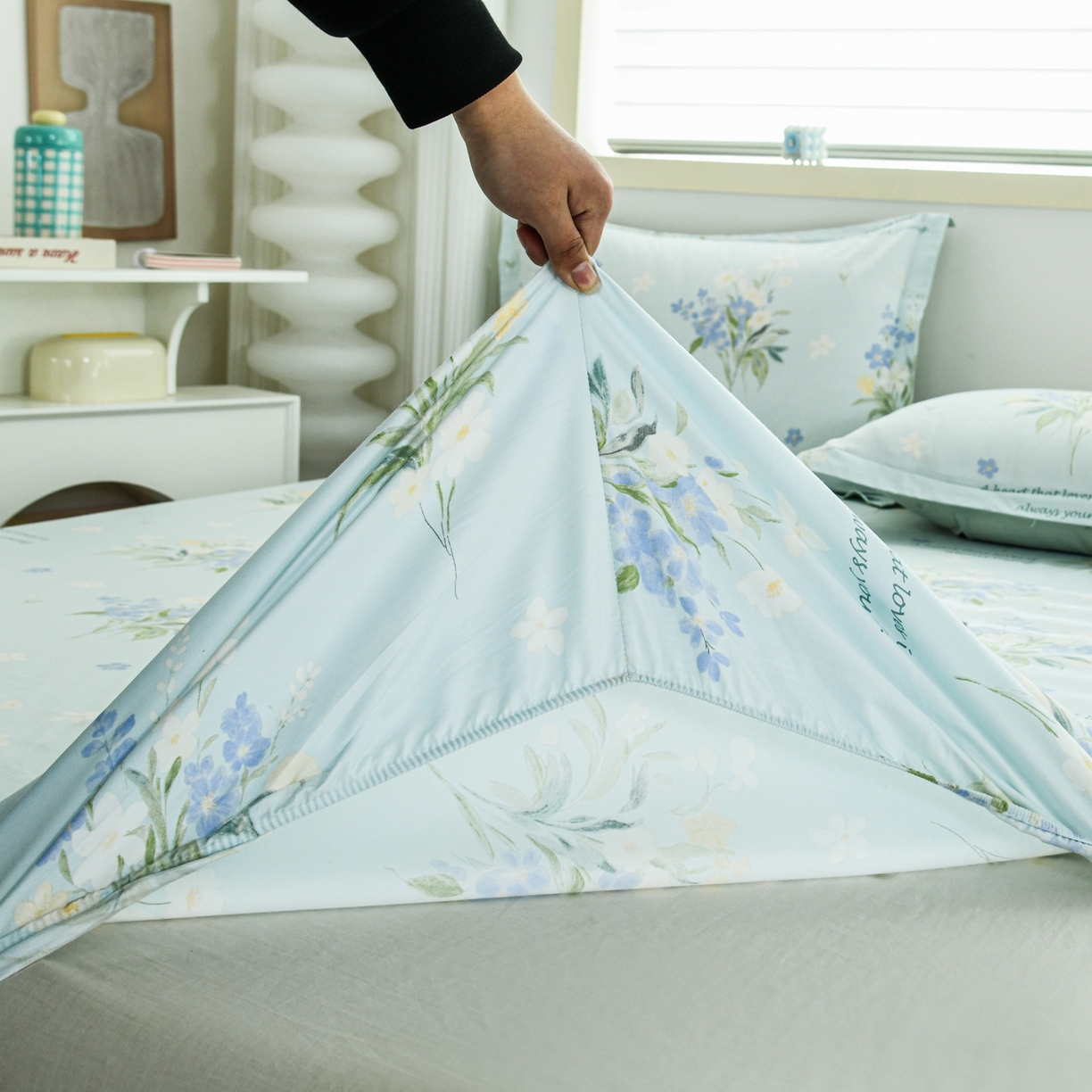 91家纺网 家纺一手货源 找家纺 缘舒家纺 2026新款全棉纯棉印花单床笠床笠单件 雾莲