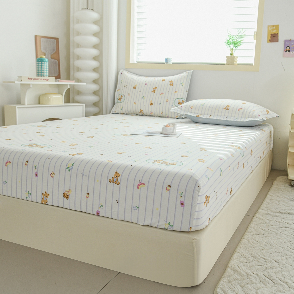 91家纺网 家纺一手货源 找家纺 缘舒家纺 2026新款全棉纯棉印花单床笠床笠单件 小熊假日