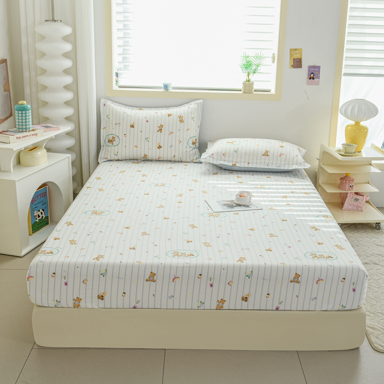 91家纺网 家纺一手货源 找家纺 缘舒家纺 2026新款全棉纯棉印花单床笠床笠单件 小熊假日