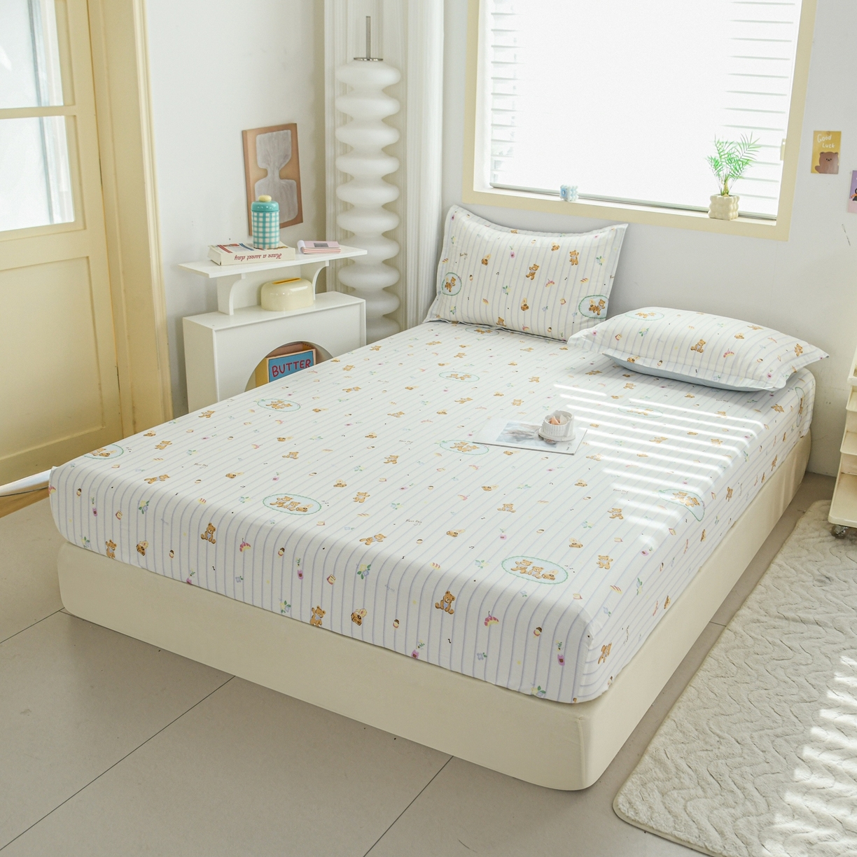 91家纺网 家纺一手货源 找家纺 缘舒家纺 2026新款全棉纯棉印花单床笠床笠单件 小熊假日