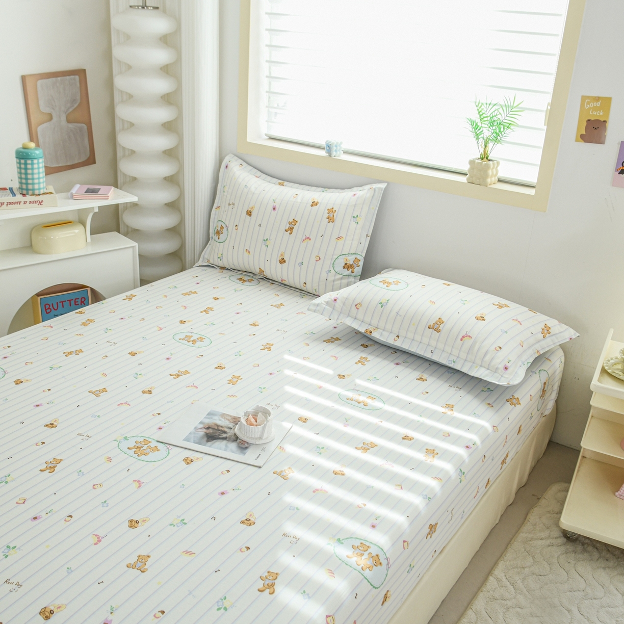 91家纺网 家纺一手货源 找家纺 缘舒家纺 2026新款全棉纯棉印花单床笠床笠单件 小熊假日