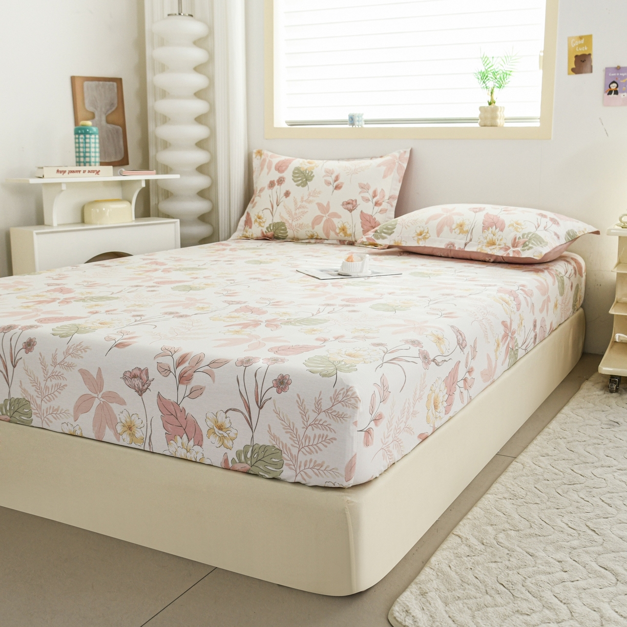 91家纺网 家纺一手货源 找家纺 缘舒家纺 2026新款全棉纯棉印花单床笠床笠单件 叶柔-粉