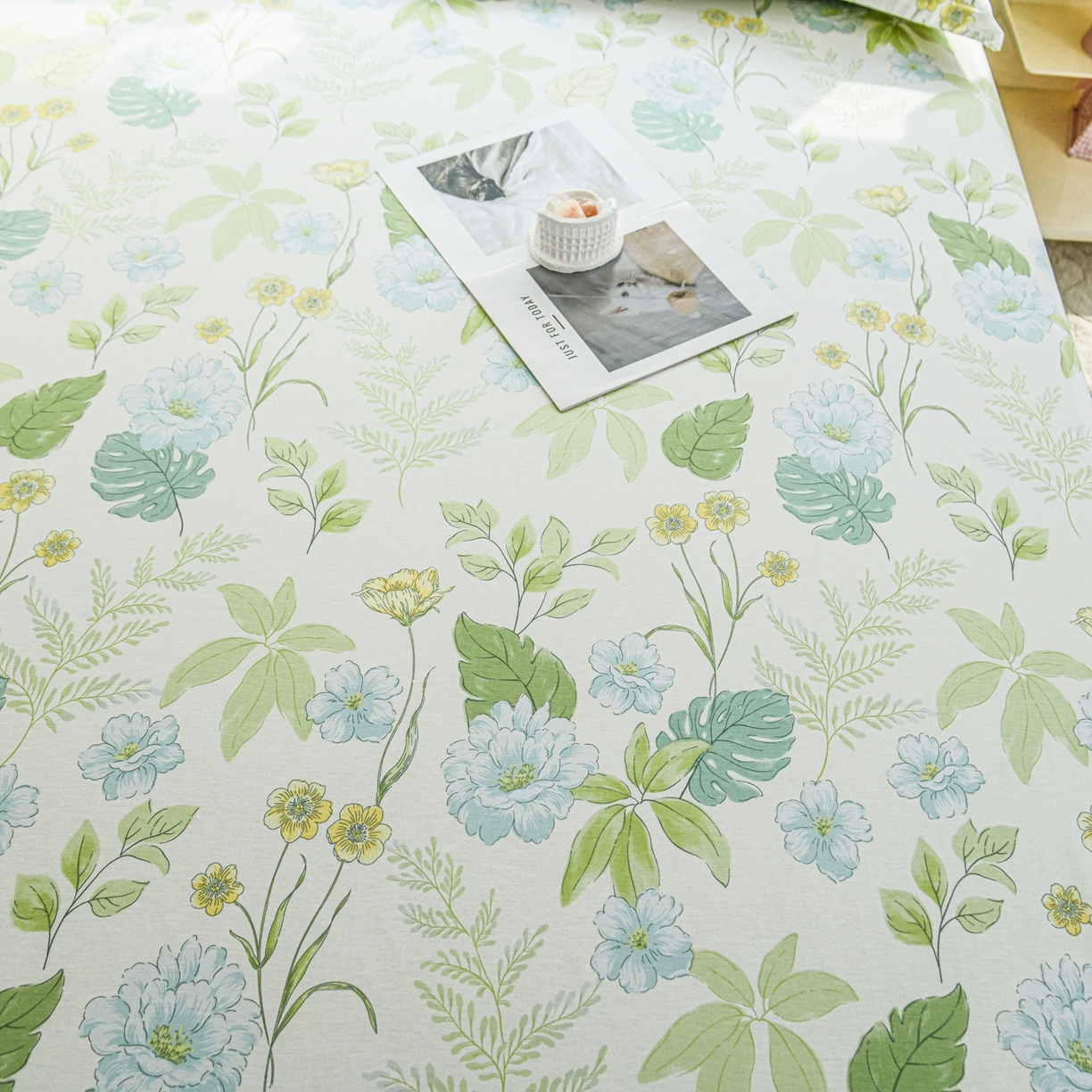 91家纺网 家纺一手货源 找家纺 缘舒家纺 2026新款全棉纯棉印花单床笠床笠单件 叶柔-绿